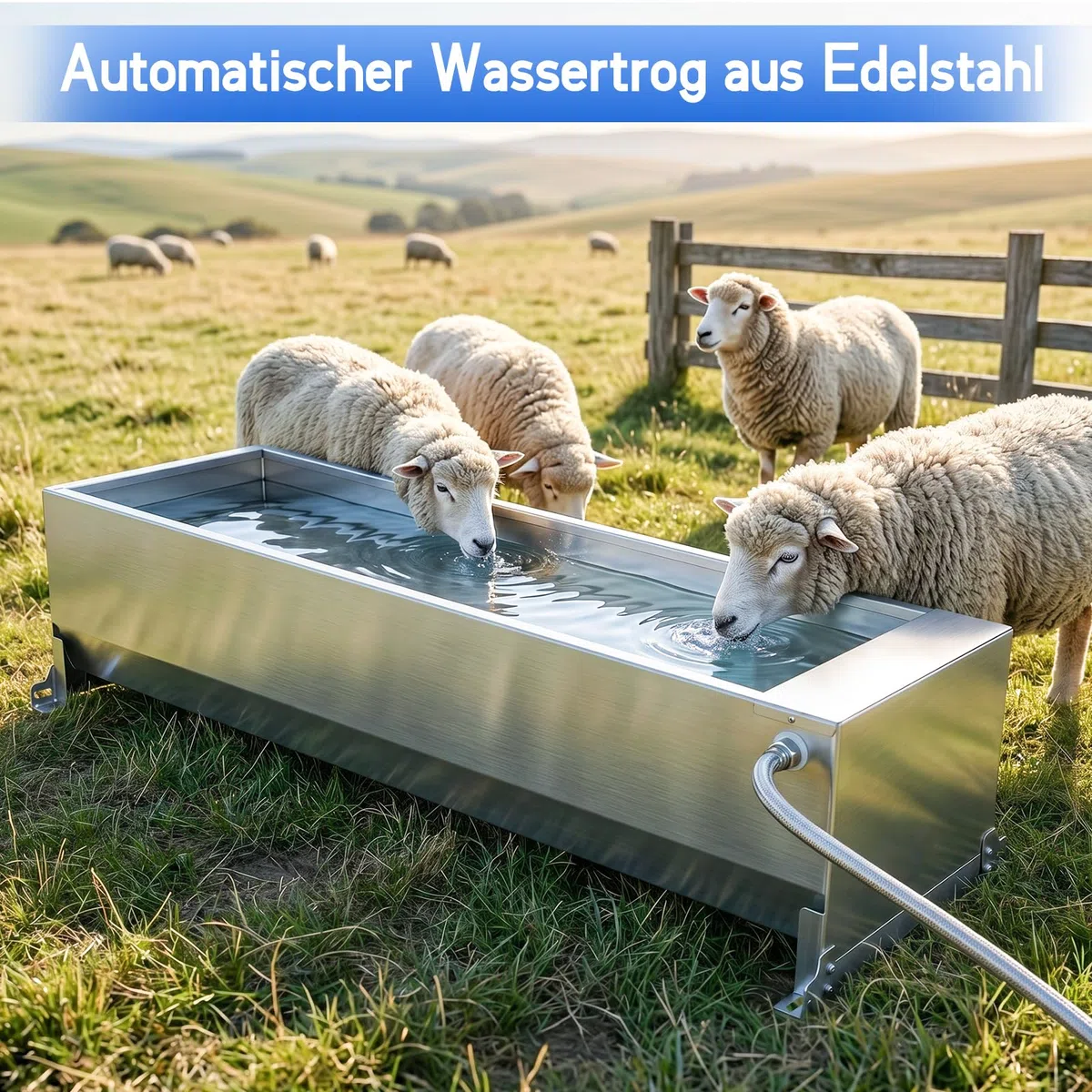 50L Automatische Tränkebecken, Edelstahl Tränkeautomat für Nutztiere & große Hunde, mit Schwimmerventil-Set, großvolumige Außentränke für Pferde, Schweine, Kühe und Ziegen