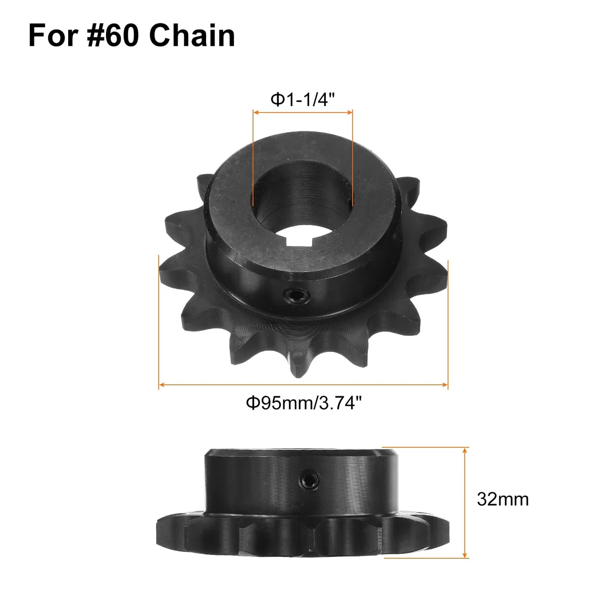 QUARKZMAN #60 Kettenrad B-Typ 1-1/4" Bohrung 14 Zähne Einfachstrang Kettenrad Kohlenstoffstahl Keilnut Mit Stellschrauben