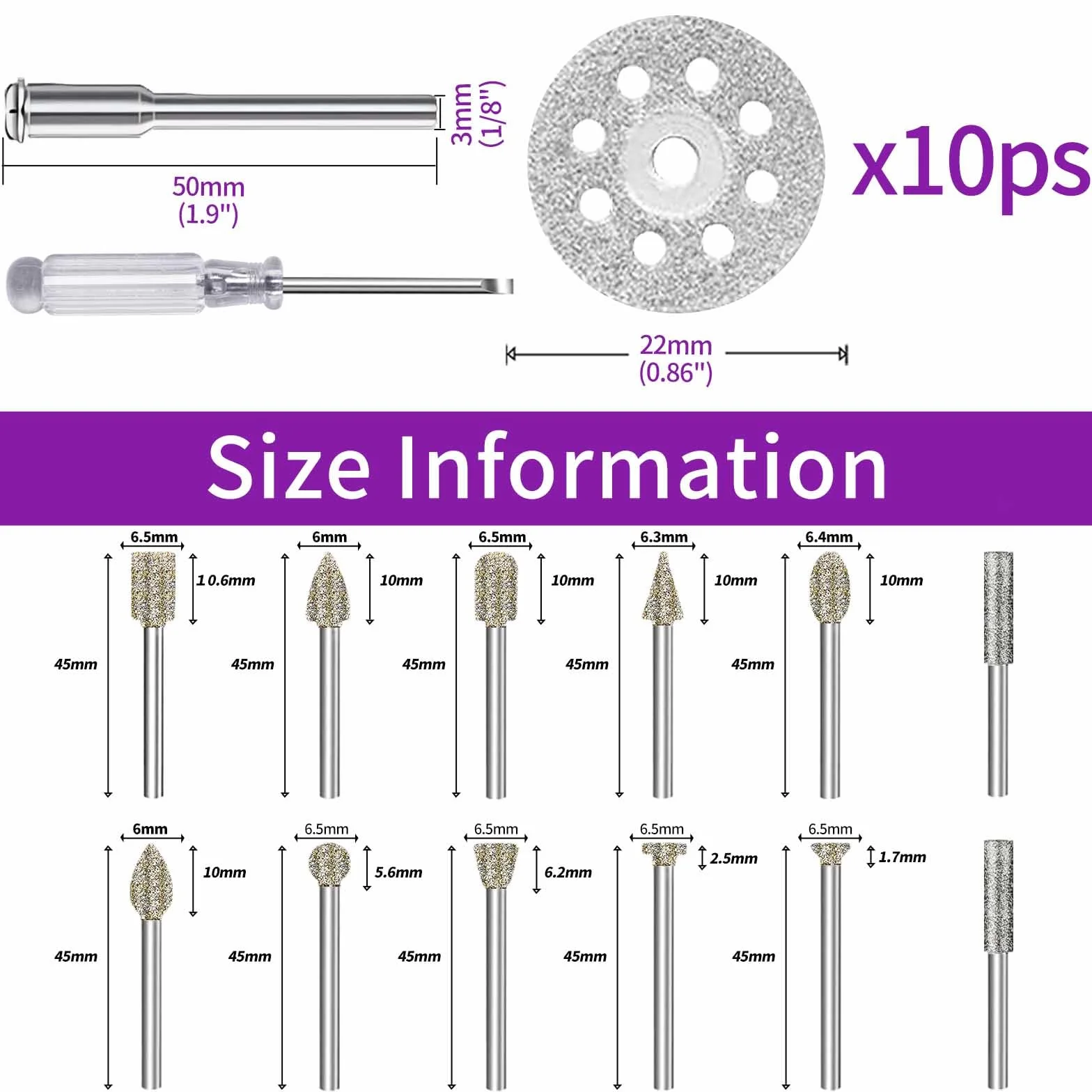 32 Stück Diamant Fräser Set 60 Körnung, Rotary Tool Zubehör mit Diamanttrennscheibe und 1/8"(3mm) Schaft Passform für Stein Glas Keramik Schnitzen, Schleifen, Polieren, Gravieren, Schneiden