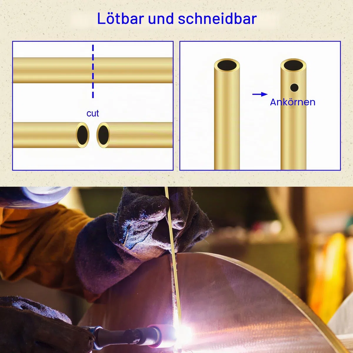 Messing-Rundrohr-Set, 6 Stück, nahtlos, gerade, 5 mm, 6 mm, 7 mm, 8 mm, 9 mm, 10 mm Außendurchmesser x 0,3 mm Wandstärke, 300 mm Länge, Messingrohre für Heimwerker, Handwerk