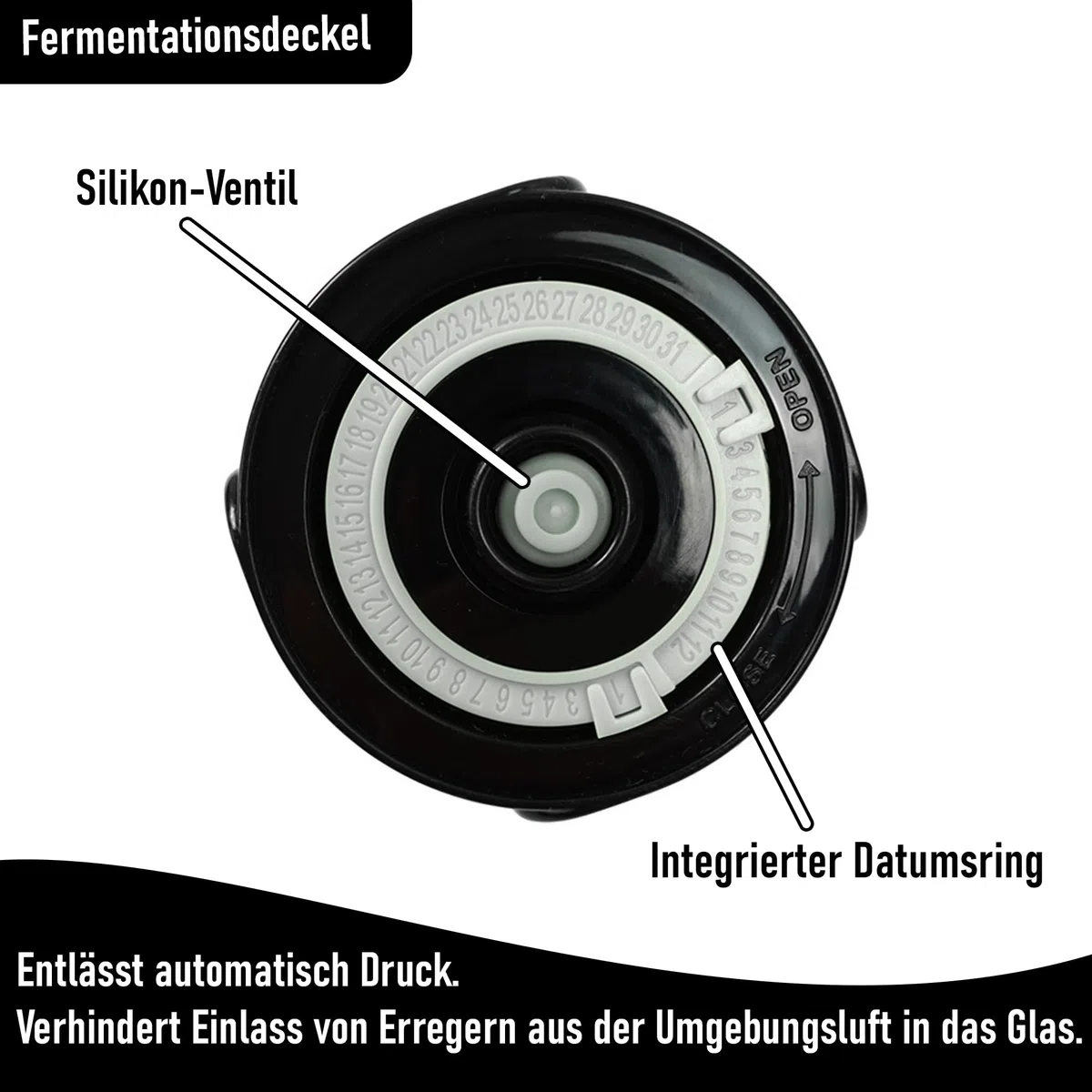Fermentationskit Basic (1L Wide Mouth) – Gärset für Sauerkraut & Kimchi – Fermentierglas mit Gärspund-Deckel & Glasgewicht – Das Einstiegs-Set