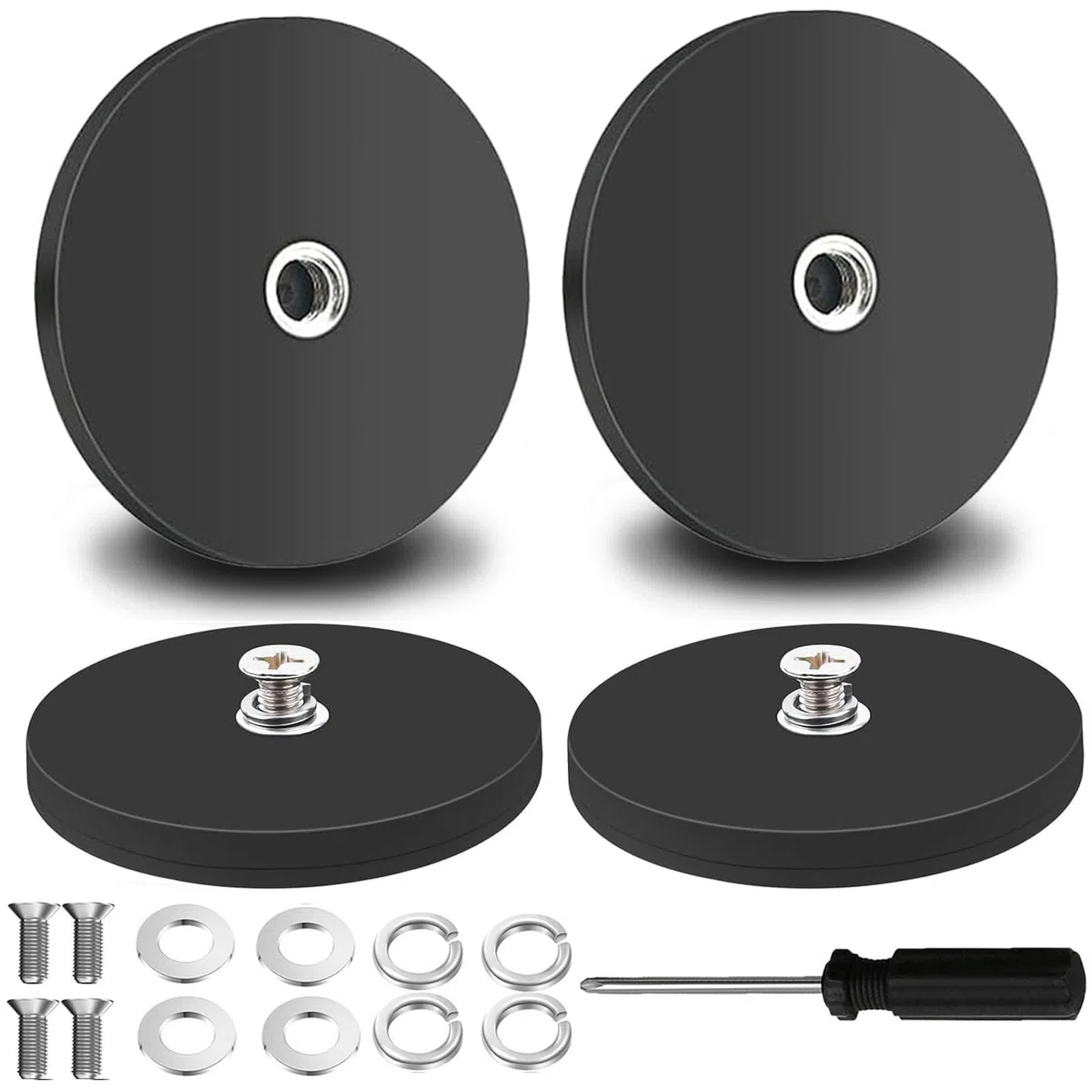 4 Stück Neodym Magnete Gummiert, Ø 66mm Gummi Runde Magnete Anti-Rutsch,30kg Starke Magnete mit M6 Gewinde für Fahrzeuge Lampen Instrumente und Geräte