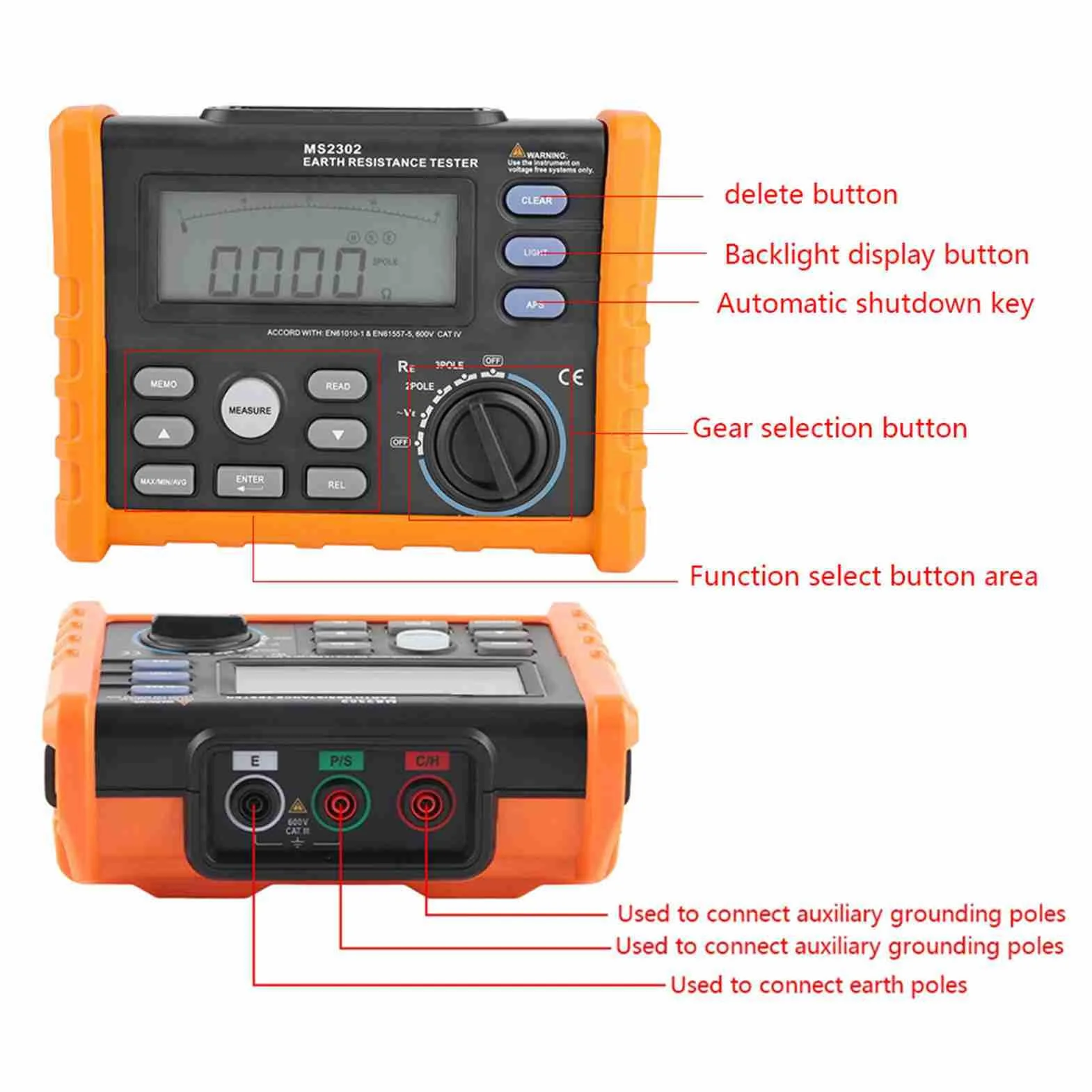 PEAKMETER MS2302 Digitales Widerstandsmessgerät Megohmmeter mit LCD-Hintergrundbeleuchtung 0~4K Ohm 100 Groups Data Logging
