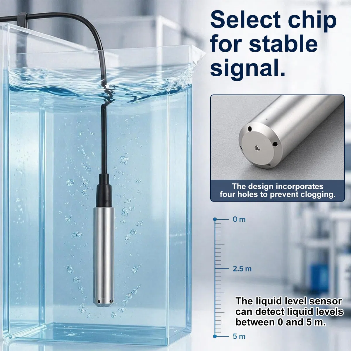 Füllstandssensor 4-20Ma, Flüssigkeitsstandsensor ALS-MPM-2F, Wasser Level Sensor, Dc 24 V Plug-In Sensor, Messbereich 0-5m