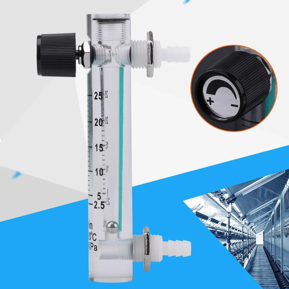 Sauerstoff Luft Gas Durchflussmesser, 2.5-25LPM 8mm Rohr Durchflussmesser Durchflussmesser für Gas Flüssigkeit mit Regelventil