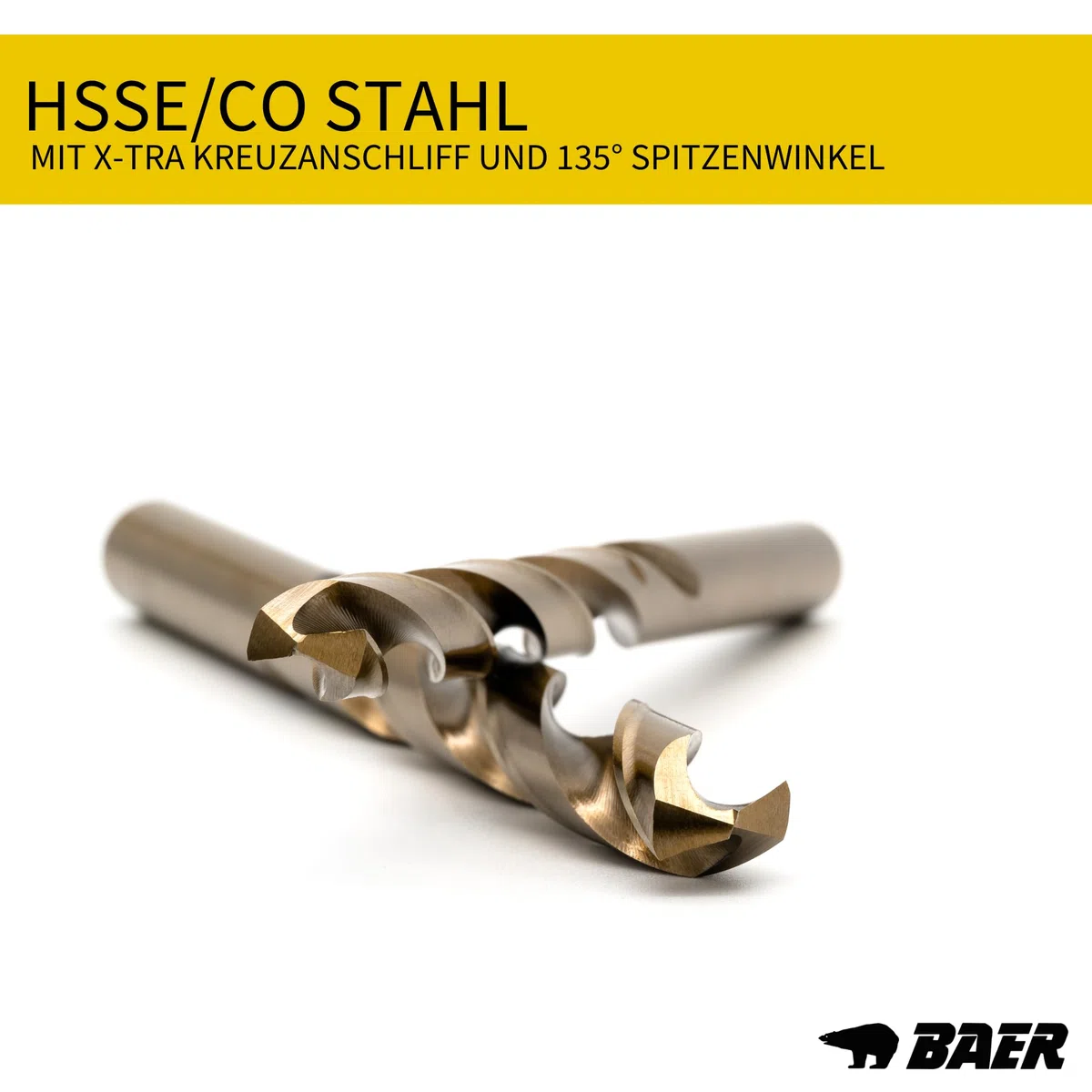 BAER HSS-E Spiralbohrer Set M3–M12 | 10-tlg. Kernlochbohrer Satz mit 5% Cobalt (DIN 338) | Metallbohrer für Stahl, Edelstahl V2A, INOX, Eisen, Aluminium | BaerCoil Stahlbohrer Set