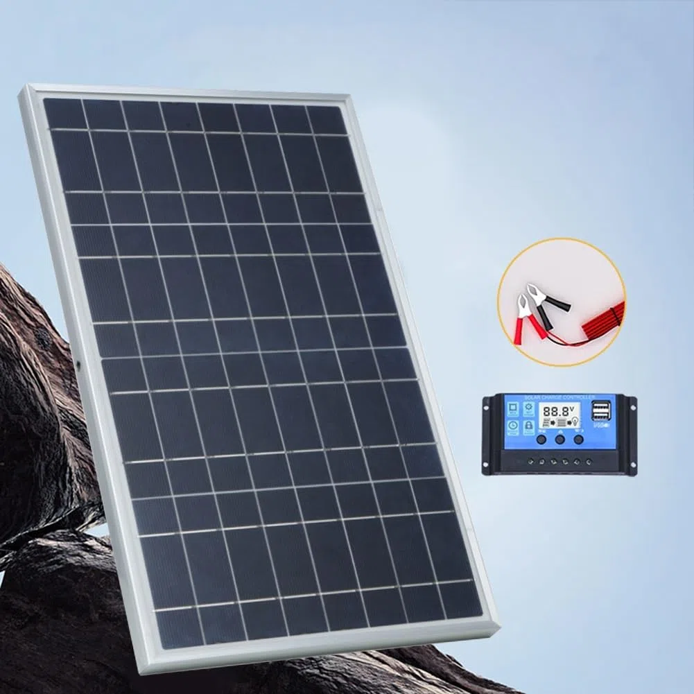 30W Mono Solarpanel Kit 12-V-Solarmodul-Komplettset, 30 W Leistung, Tragbarer Solaranlage, Wiederaufladbarer Solarzellengenerator für Auto RV Marine Boot für Hause