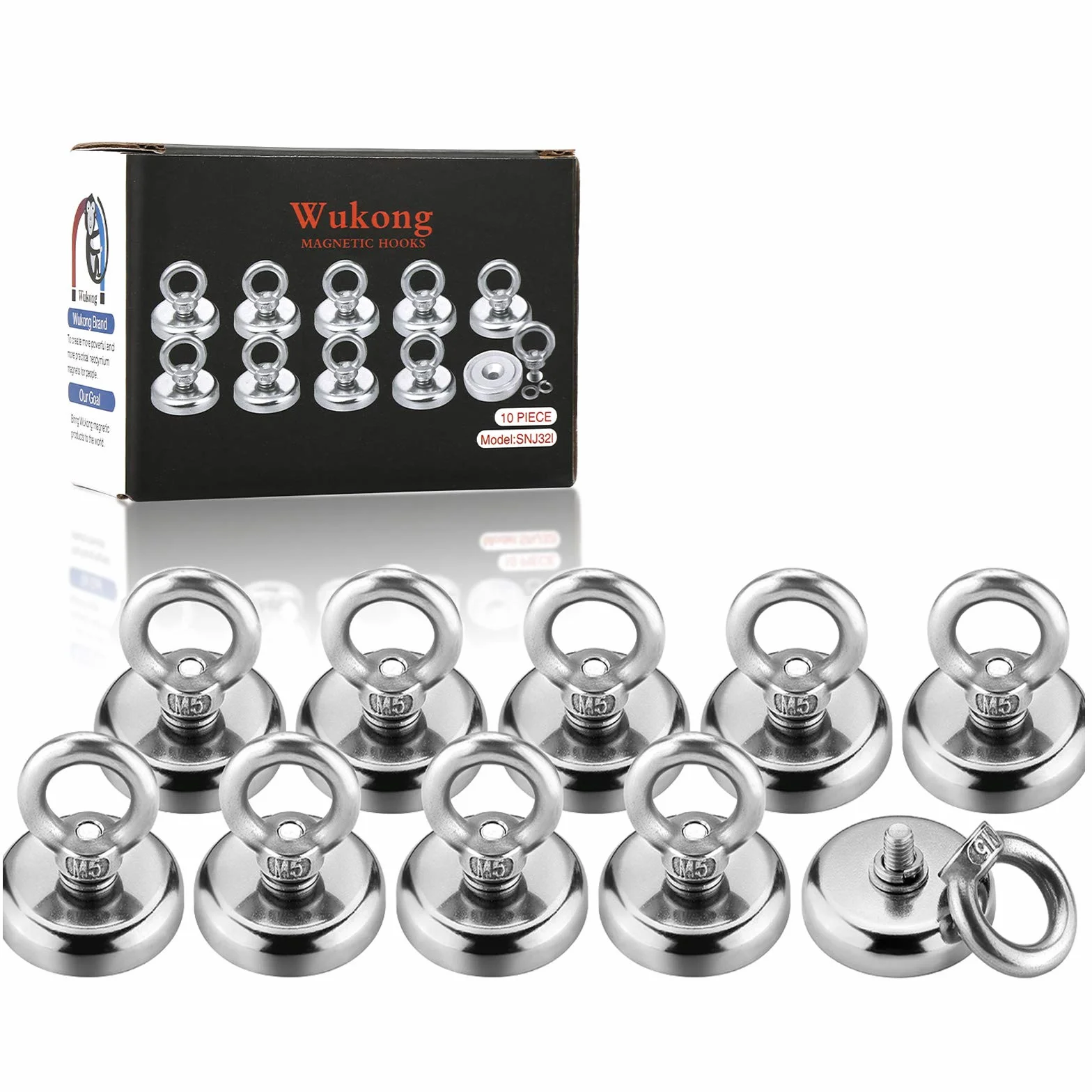 Wukong Stark Neodym Ösenmagnet, Durchmesser 32mm, Zugkraft 38kg Super Starker Neodymium Magnet Haken (10pcs)