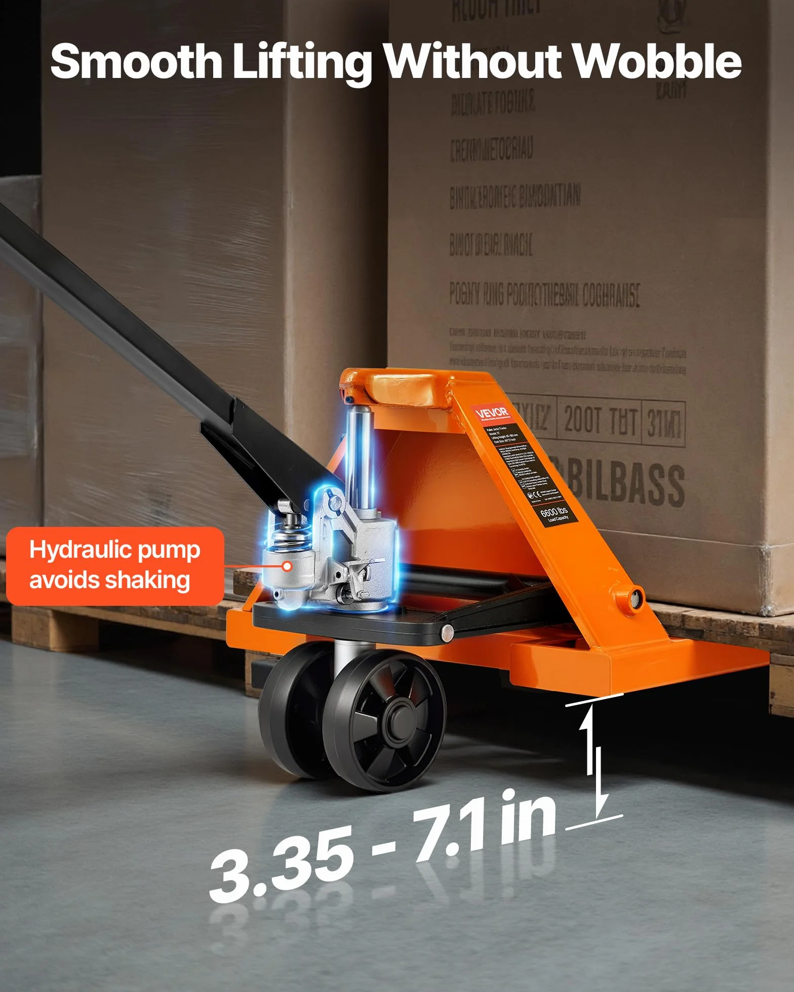 VEVOR Palettenwagen, 3 T Tragkraft, Handhubwagen mit 1220 x 685 mm Gabeln, Palettenwagen mit 8,5–18 cm Gabelhubhöhe, Palettenhubwagen für Fabriken, Lagerhallen, Supermärkte & LKW-Beladung