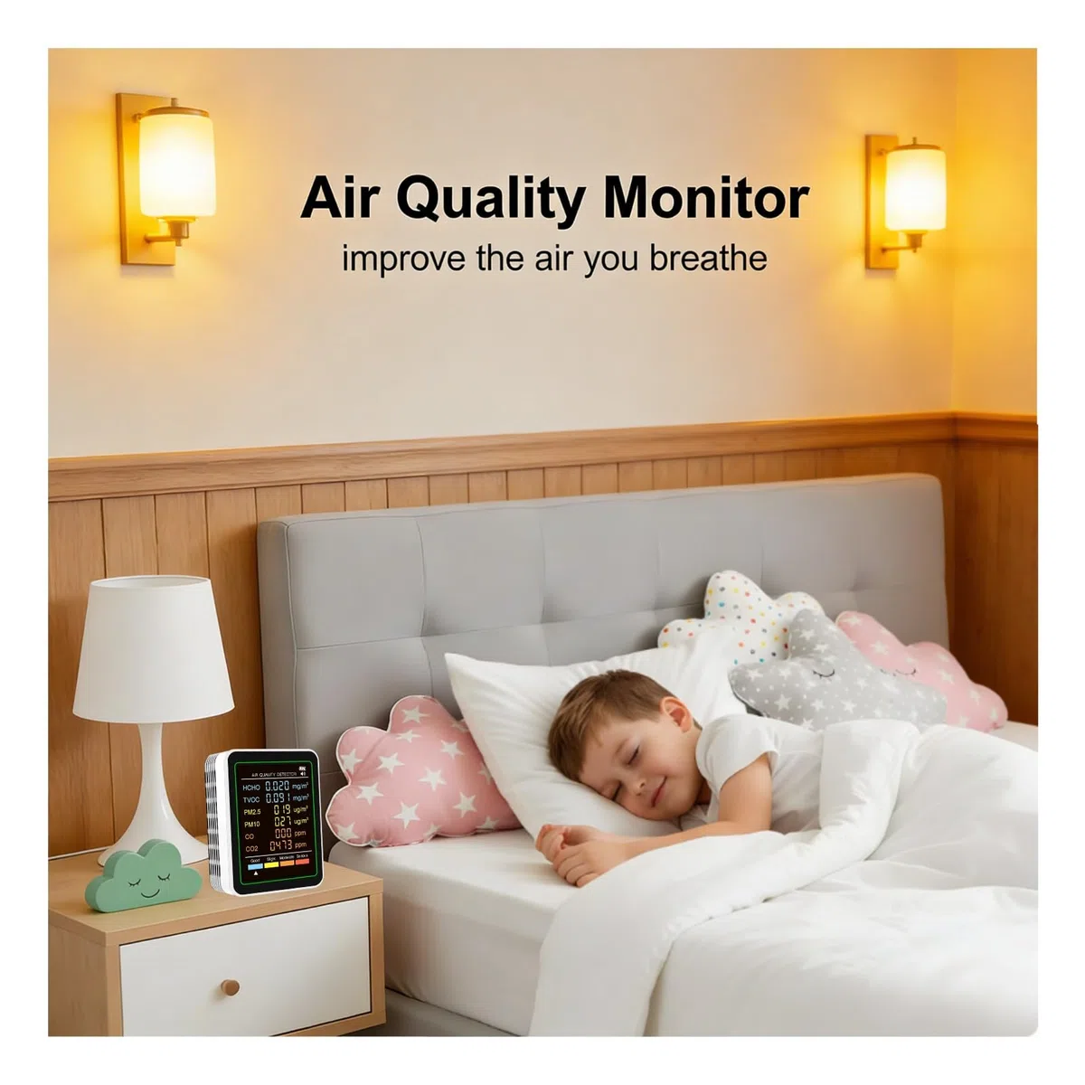 Cuifati 6 in 1 Professioneller Innenluftqualitätsmonitor Tragbarer CO2-Monitor für den Innenbereich |HCHO |CO-Monitor |TVOC |PM2,5 |PM10 |- Monitor für Saubere Luft in Geschlossenen