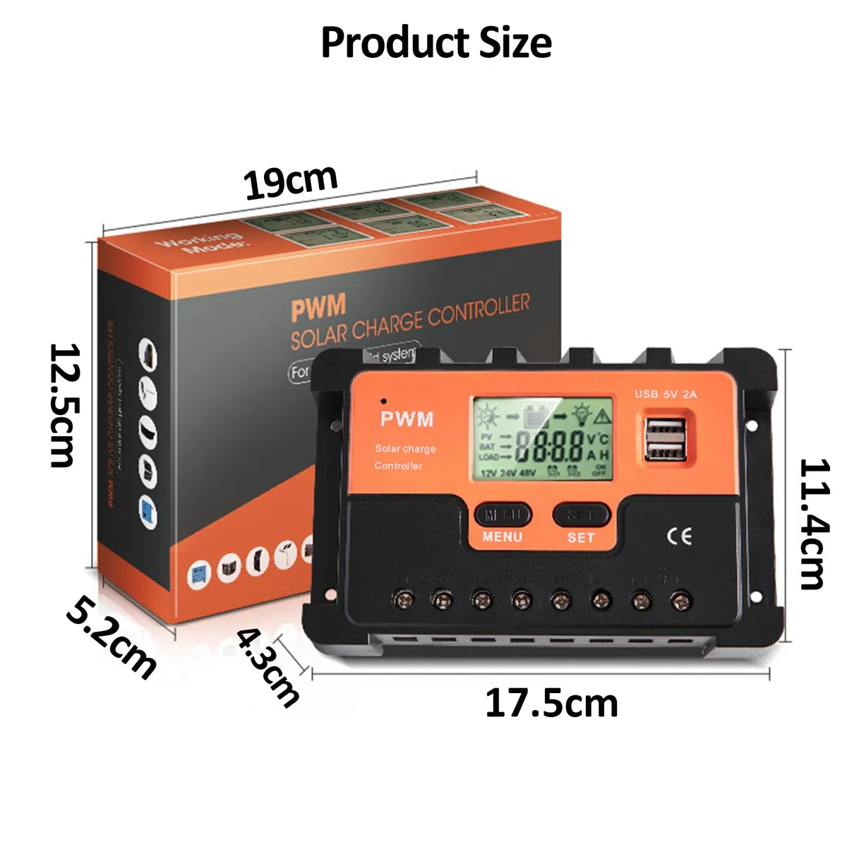 60A Solar Laderegler 12V 24V 48V Solarregler, PWM 60A Solarladeregler mit Temperatursensor 2USB Ports, für Max Solarpanels 12V(780W) 24V(1560W) 48V(3120W) Bleisäurebatterie Lithiumbatterie