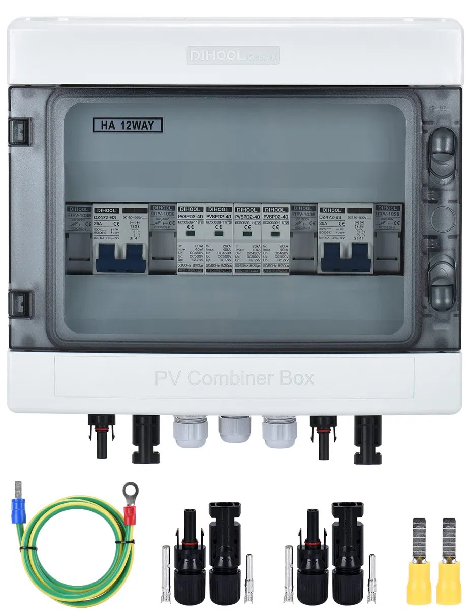 DIHOOL PV-Solar-Kombinierbox für Solarzellen, 2-strängig, 25 A, Anschlussdose, DC500 V, 25 A, 2-in-2-Ausgang