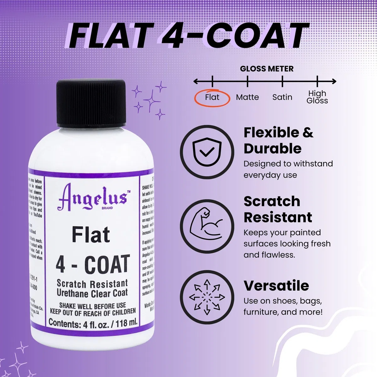 Angelus 4-Coat Finisher, 4 Ounce Bottle, Flat (901-04-000)