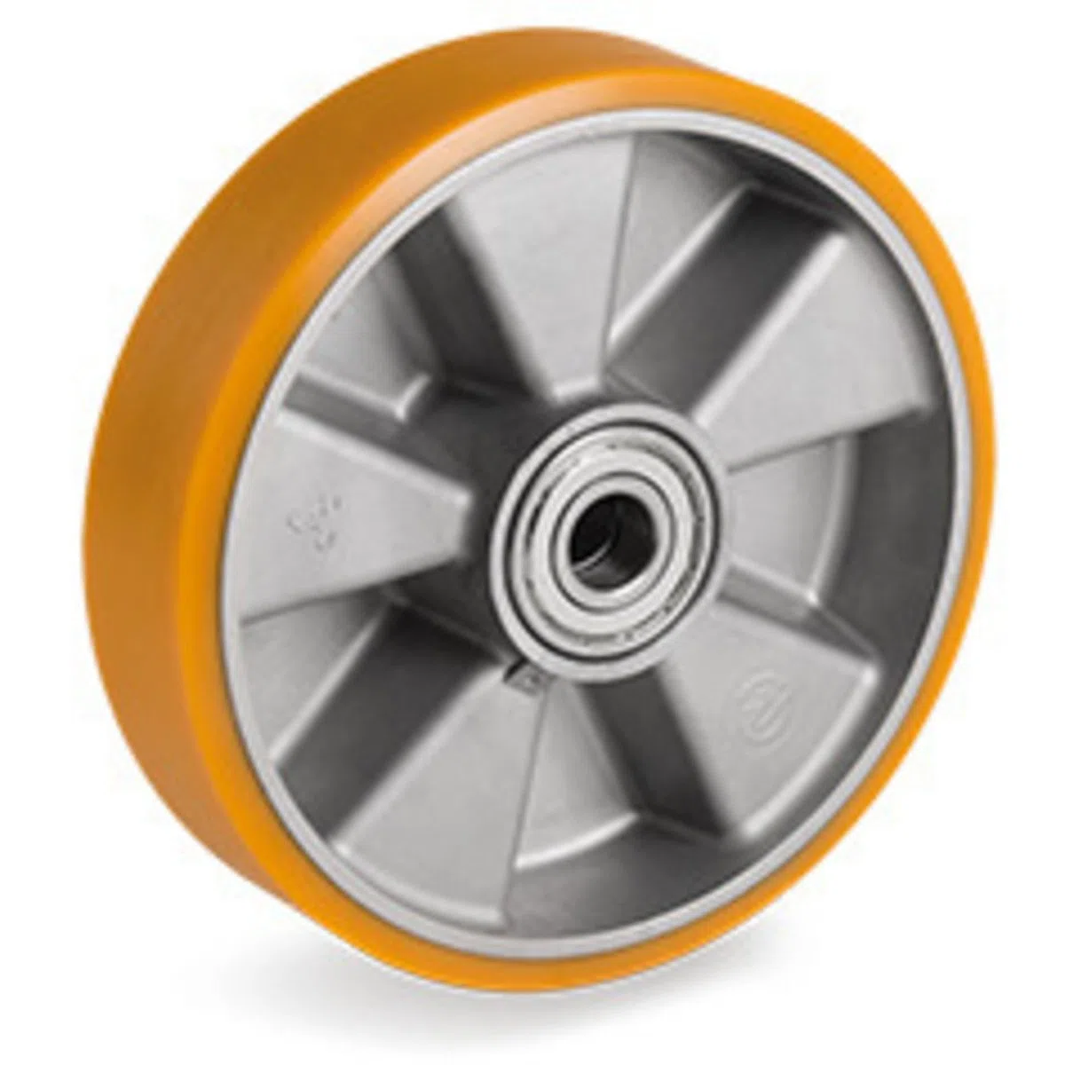 Polyurethan Rad 200 mm für Hubwagen mit Kugellager Bohrung 20 (200-20-38)