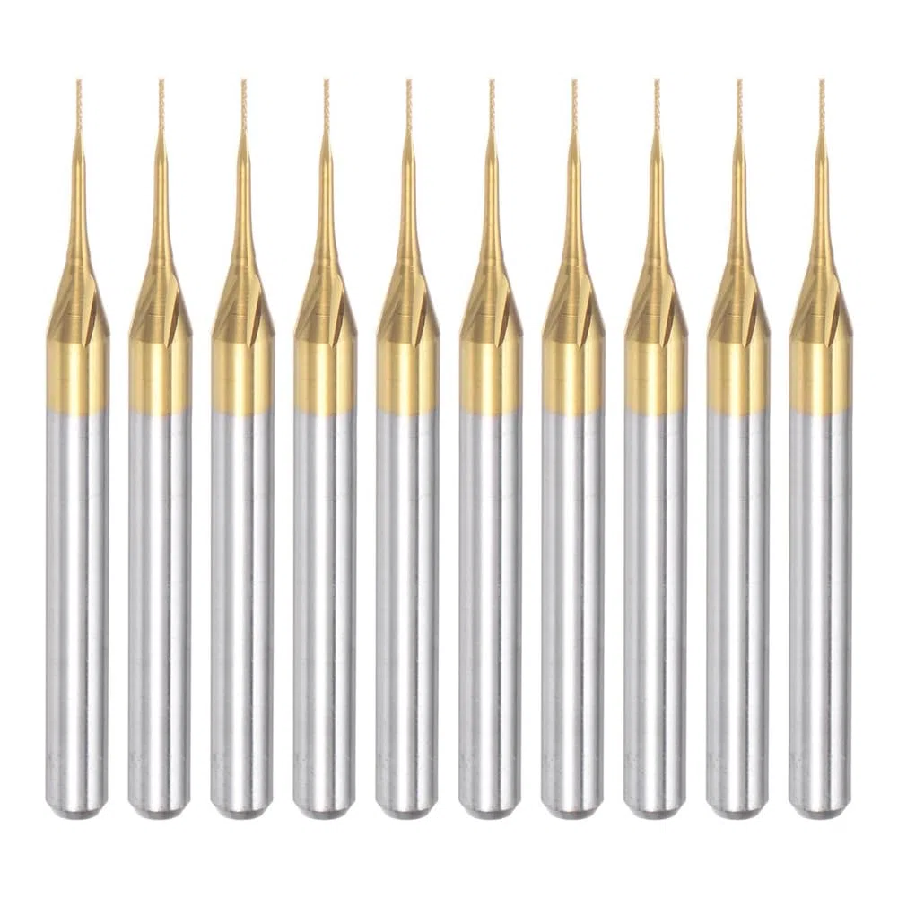 10 Stück Titanbeschichtete Hartmetall-Schaftfräser, Gravurfräser, CNC-Fräser für Leiterplattenmaschinen, 1/8 Schaft 0,3 mm