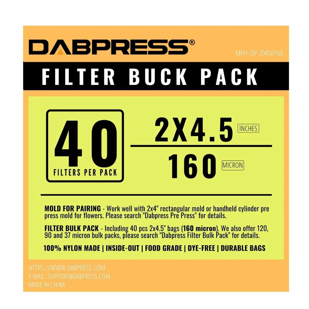 Dabpress 160 Micron Bulk Filter Pack, 40pc in Total - 2x4.5 Inches Nylon Filter Press Bags - Pairs It Well with Cylinder Pre Press or 2x4 Prepress Mold