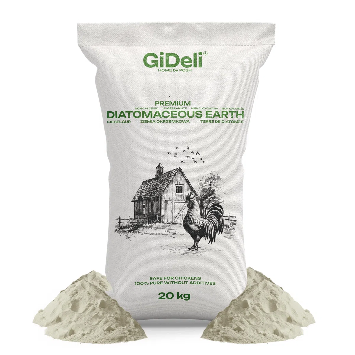 GiDeli Kieselgur 20kg - Diatomeenerde Hühner vor Parasiten Schützen - Silikatpulver mit Vielseitigen Anwendungsmöglichkeiten - Naturpulver Keine Künstlichen Zusatzstoffe