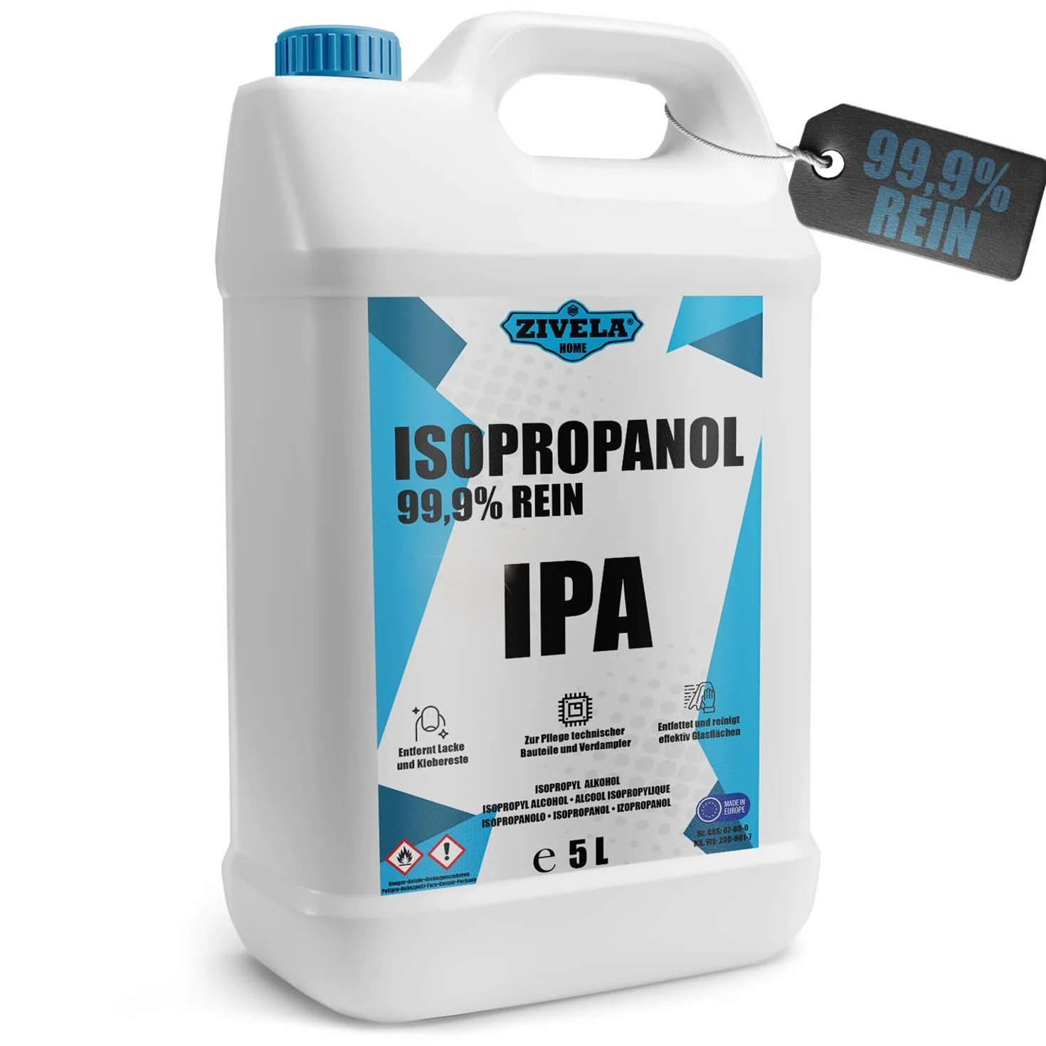 Isopropanol 99,9% 5L IPA für Haushalt und Elektronik Linsen und Bildschirmen