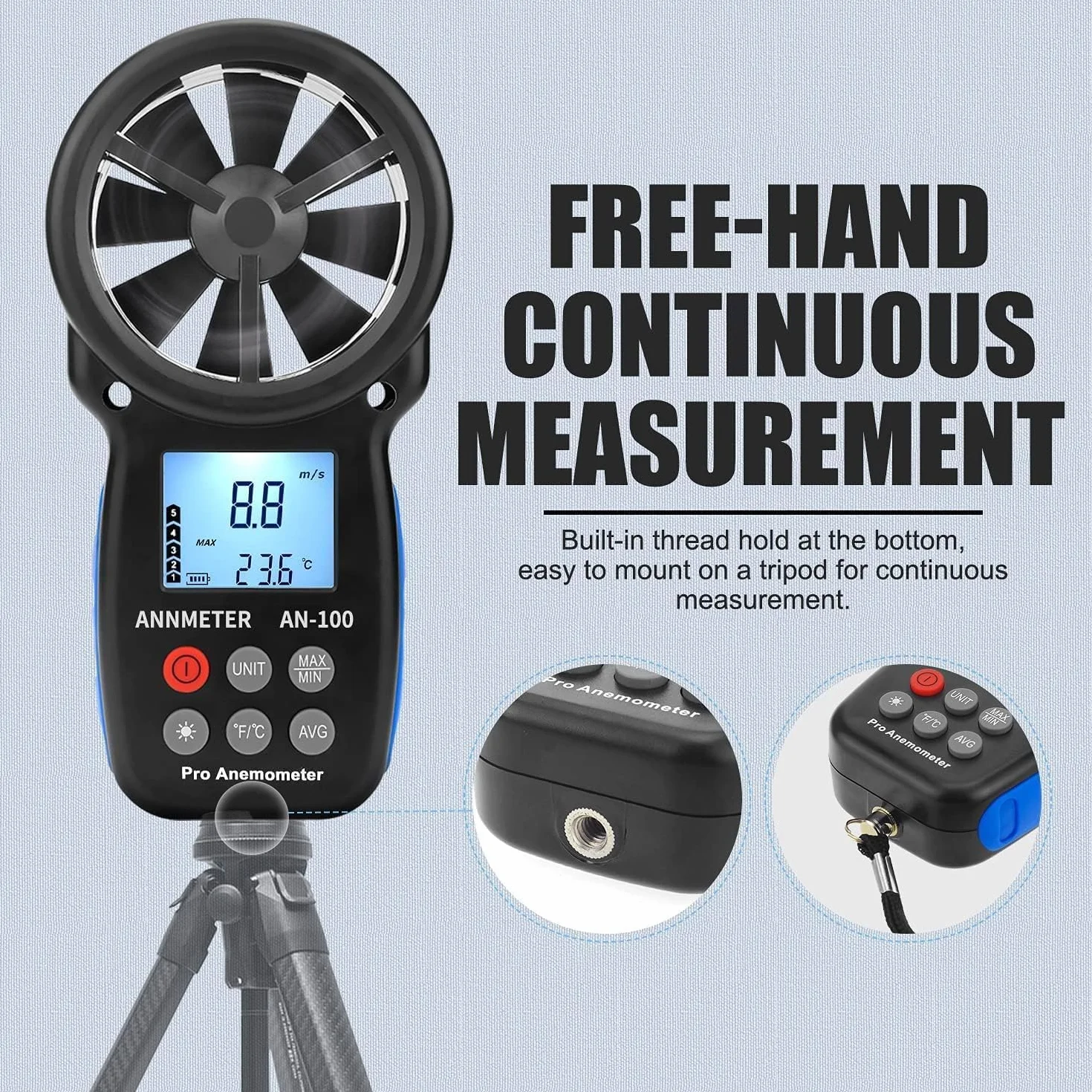 Digitalen Windmesser Anemometer, AIOMEST Windmessgerät Misst Windgeschwindigkeit 90km/h & Lufttemperatur ℃/℉, Tragbarer Wind Meter AI-100 für Segeln Windrad Windsurfen Belüftungsanlage