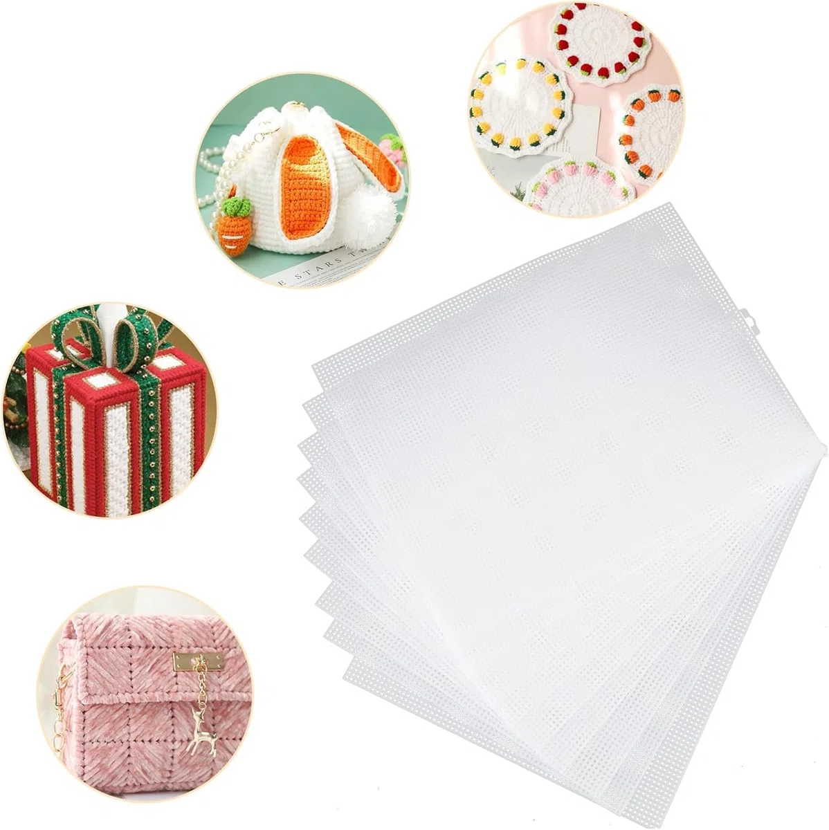 Plastikgitterfolien 4 Stück, Netzgewebe für Maskenaugen, weißes Kunststoffnetzleinwand für DIY-Handwerk, Stickerei, Stricken, Häkeln, Kreuzstich, Taschenherstellung