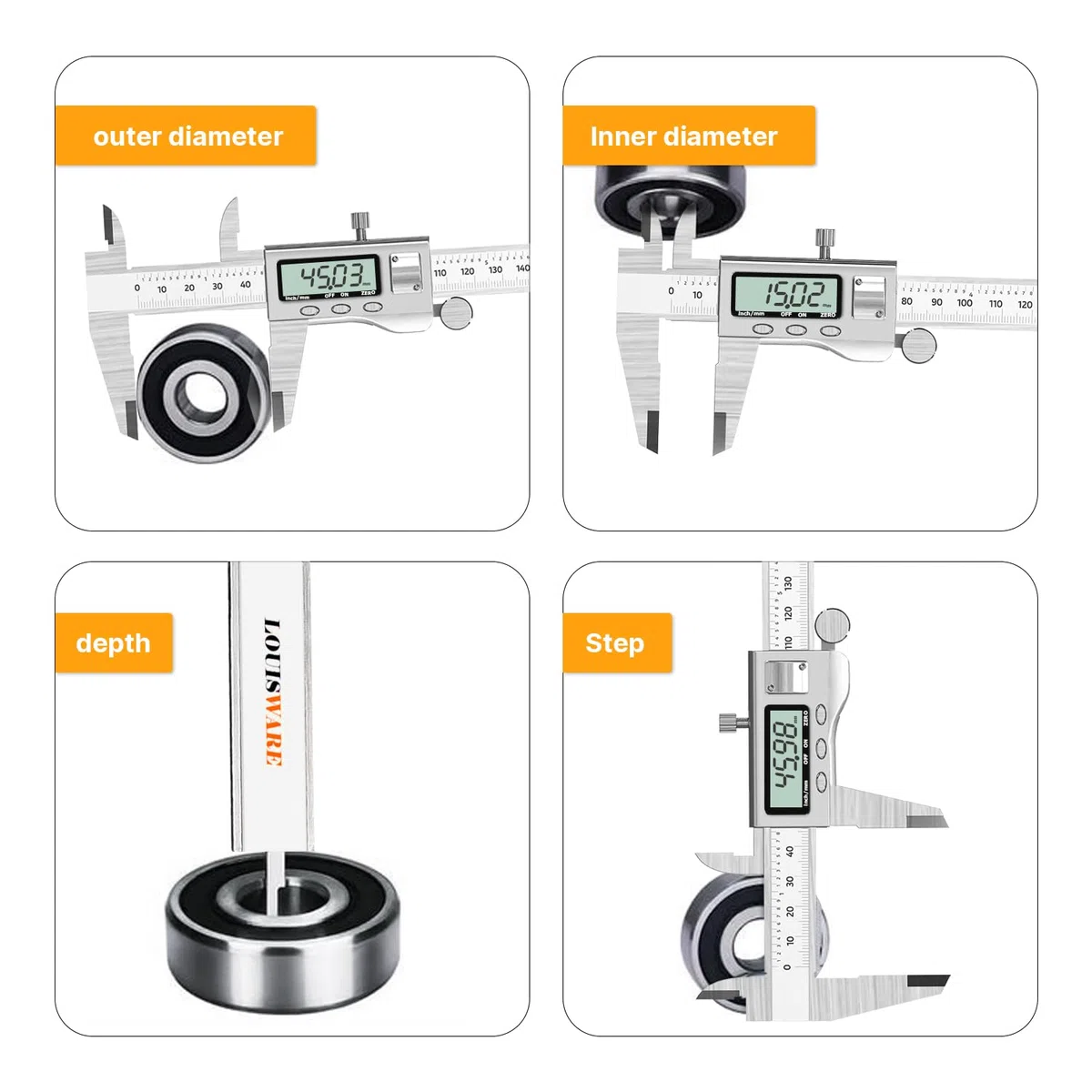 Messschieber Digital Hochpräzise Edelstahl Schieblehre 0-150mm/0-6 Elektronischer Mikrometer-Messschieber Für Innen Außen und Stufenmessungen LED Display Industrielles Testinstrument