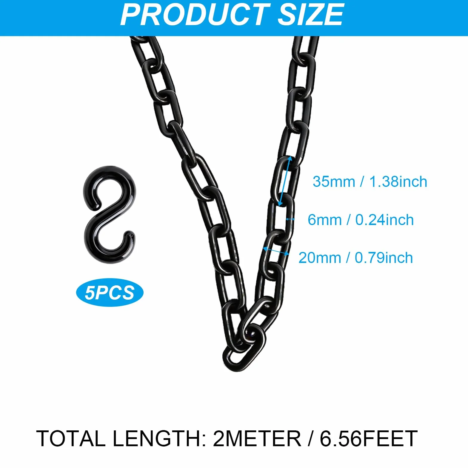 2 Meter Absperrkette Kunststoffkette mit 5 S Haken, 6mm Absperrketten, Sicherheitskette Warnkette, für Personenkontrolle, Warteschlangen, Warnsicherheit Parkplatz, Absperrung Von Flächen