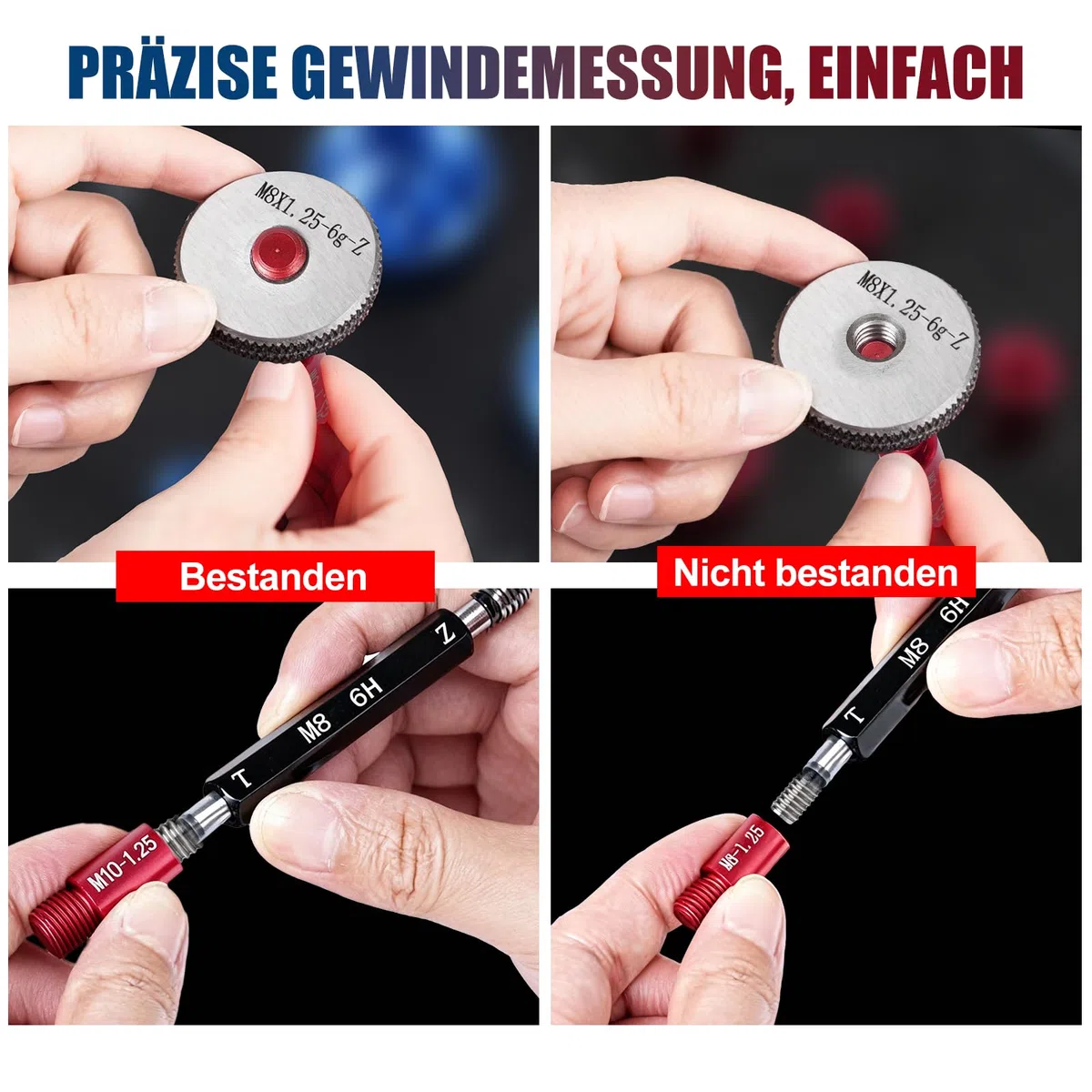 Gewindelehre Set 50-Teiliges, Aluminiumlegierung Gewindelehre, mit Metrisches und Zoll-Gewinde, Ideal zum Messen und Prüfen von Gewindegrößen