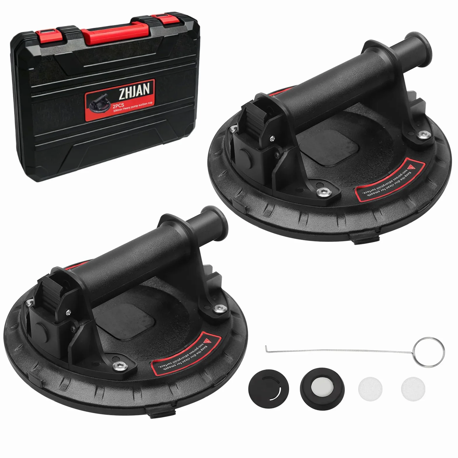 8" 2er-Set Saugheber Fliesenheber & Glassauger - Industrie-Vakuumheber mit Transportbox, Max. 200kg Tragkraft für Glas, Fliesen, Marmor, Laminat, Terrassenplatten und Windschutzscheibe
