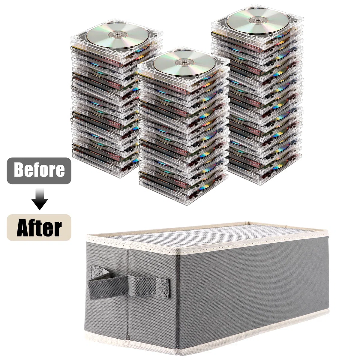 DAJAVE 4 Stück CD-Aufbewahrungsbox, CD-Hülle, 36x16x14 cm, Behälter für 30 CDs in vollen Juwelenhüllen, 60 CDs in schlanken Hüllen und 165 CDs in CD-Hüllen