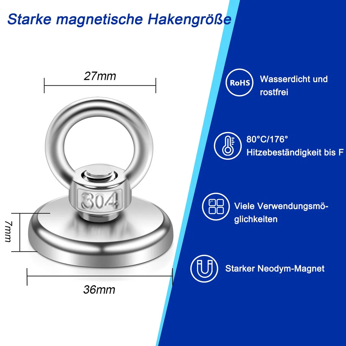 6 Stück Neodym Magnete Extra Stark 55kg,36MM Angelmagnet Stark mit Loch,Neodym Magnet Groß mit Heberinge und Schrauben,Magnet sehr Stark für Magnetfischen Camping Industrie Magneten Kreuzfahrt