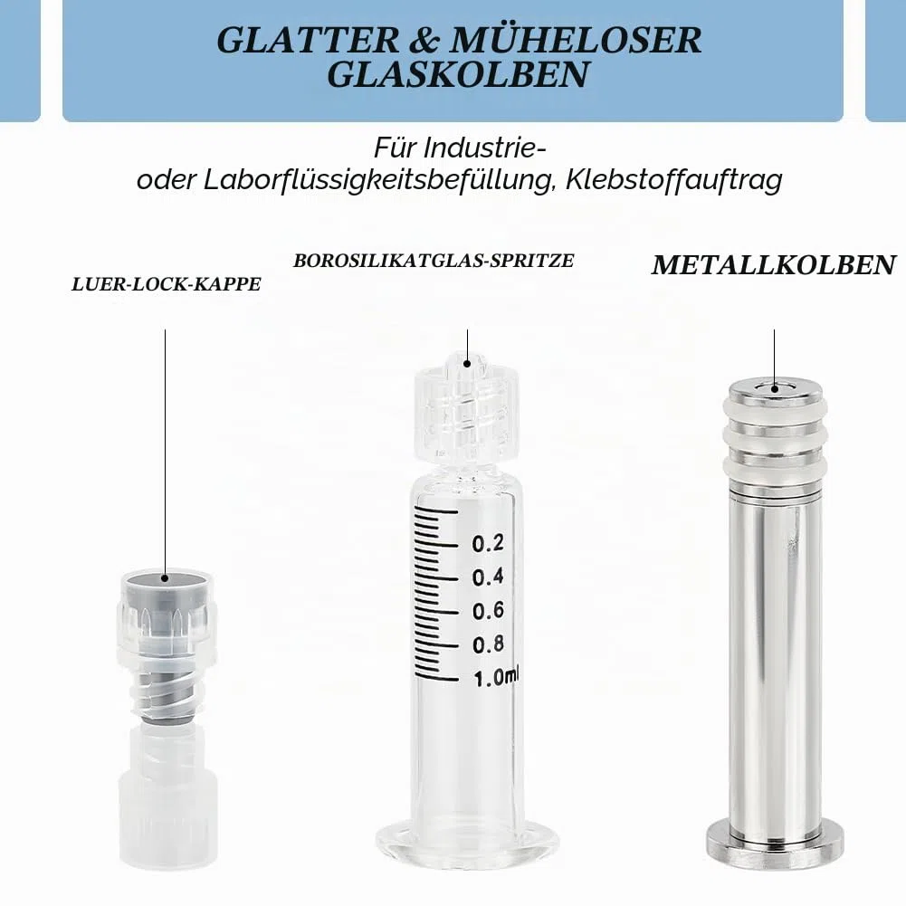 OLYCRAFT 10 Stück 1ML Borosilikatglas Spritze Hitzebeständige Luer Lock Spritze ohne Nadel Wiederverwendbare Glasspritzen für die Industrie oder Labor Flüssigkeiten Kleber Öl