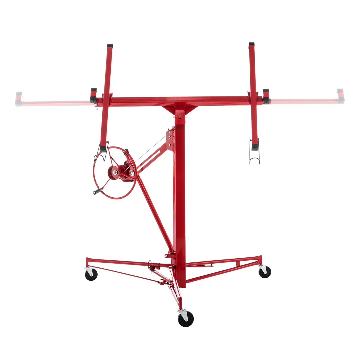 XXL Plattenheber Traglast bis 68 kg Arbeitshöhe 140-350 cm Max. Breite 2,90 m, 1-Mann-Bedienung Trockenbau Montagehilfe Mit 3 Bremse-Rädern für Innenausbau Rot