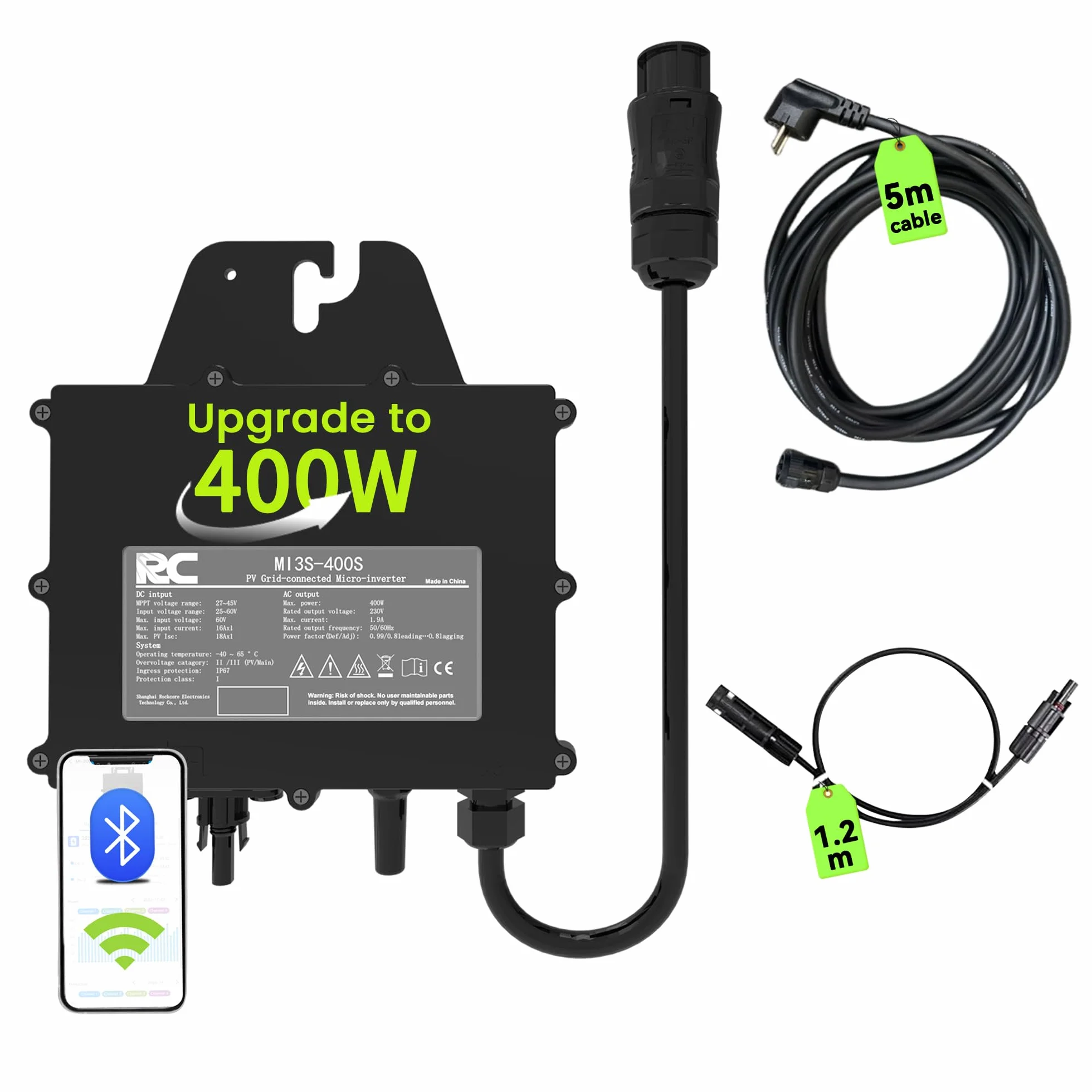 RC Mikro-Wechselrichter 400W, 25-60V DC-Eingang, PV-Modul, MPPT Mikro-Netzeinspeise-Konverter, unterstützt WiFi Fernüberwachung, 0% Mehrwertsteuer