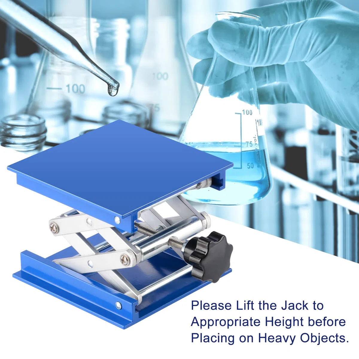 Labasics Labor Jack, 100x100 mm eloxierte Aluminium Unterstützung Jack Lift Tisch Top Deck Schere Stand Plattform mit 5 KG Stützgewicht, 45 bis 140 mm Hubbereich