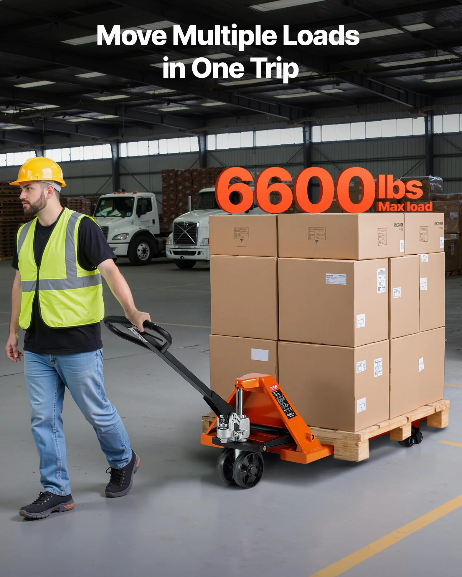 VEVOR Palettenwagen, 3 T Tragkraft, Handhubwagen mit 1220 x 685 mm Gabeln, Palettenwagen mit 8,5–18 cm Gabelhubhöhe, Palettenhubwagen für Fabriken, Lagerhallen, Supermärkte & LKW-Beladung
