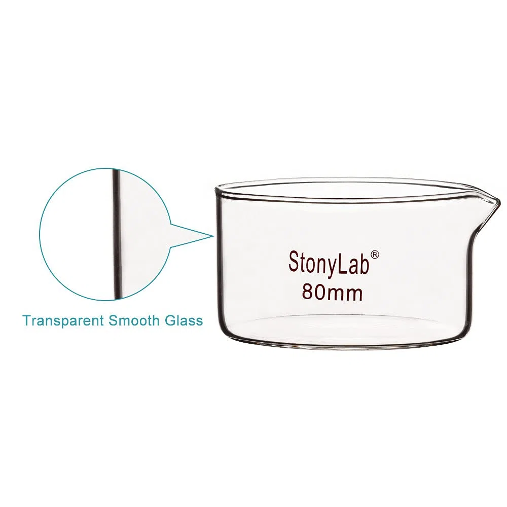 stonylab Petrischalen mit Ausguss und Hochleistungsrand, wiederverwendbare Borosilikatglas Laborschalen für Kristallisation und Verdampfung - 300 ml Fassungsvermögen Außendurchmesser 100 mm