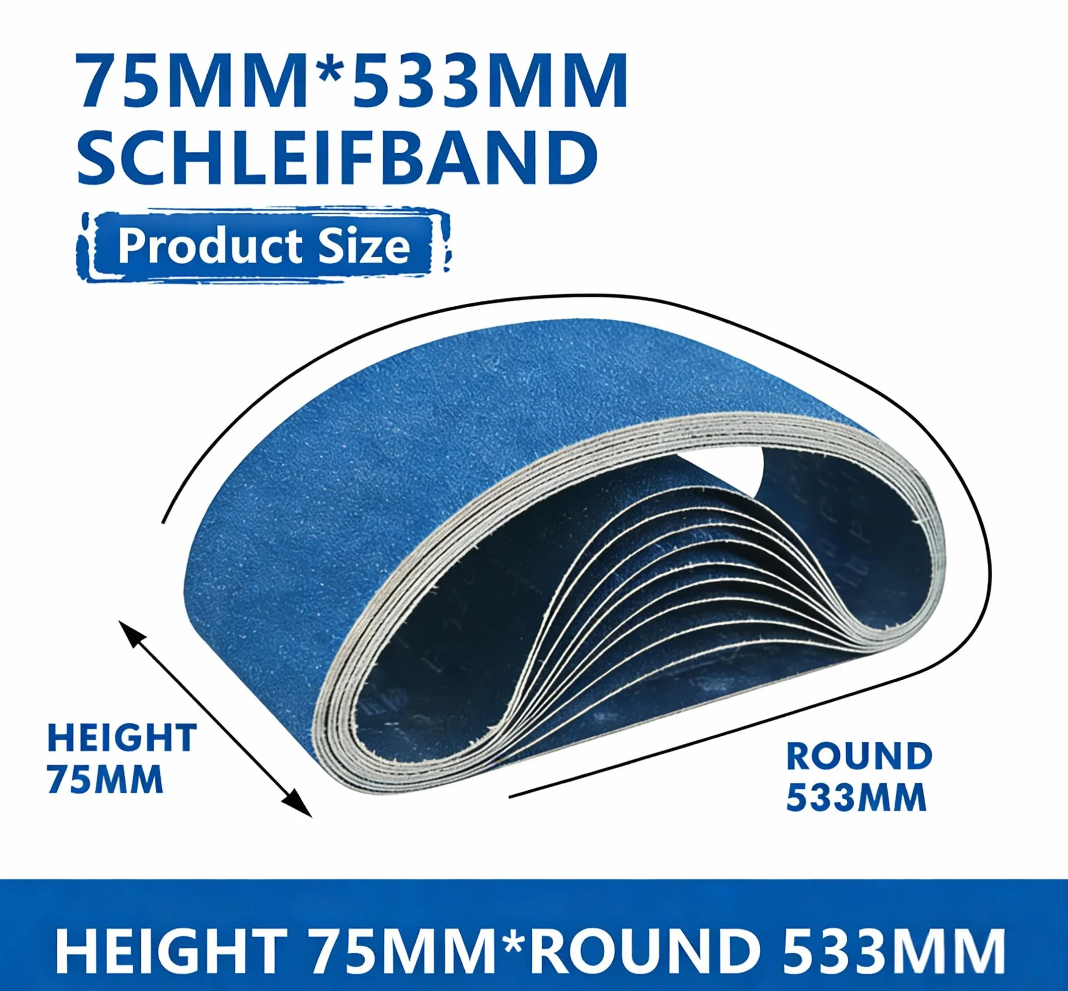 Schleifbänder 75x533 mm, Schleifband 75 x 533 mm, 20 Stück, Körnung 80, für Bandschleifer
