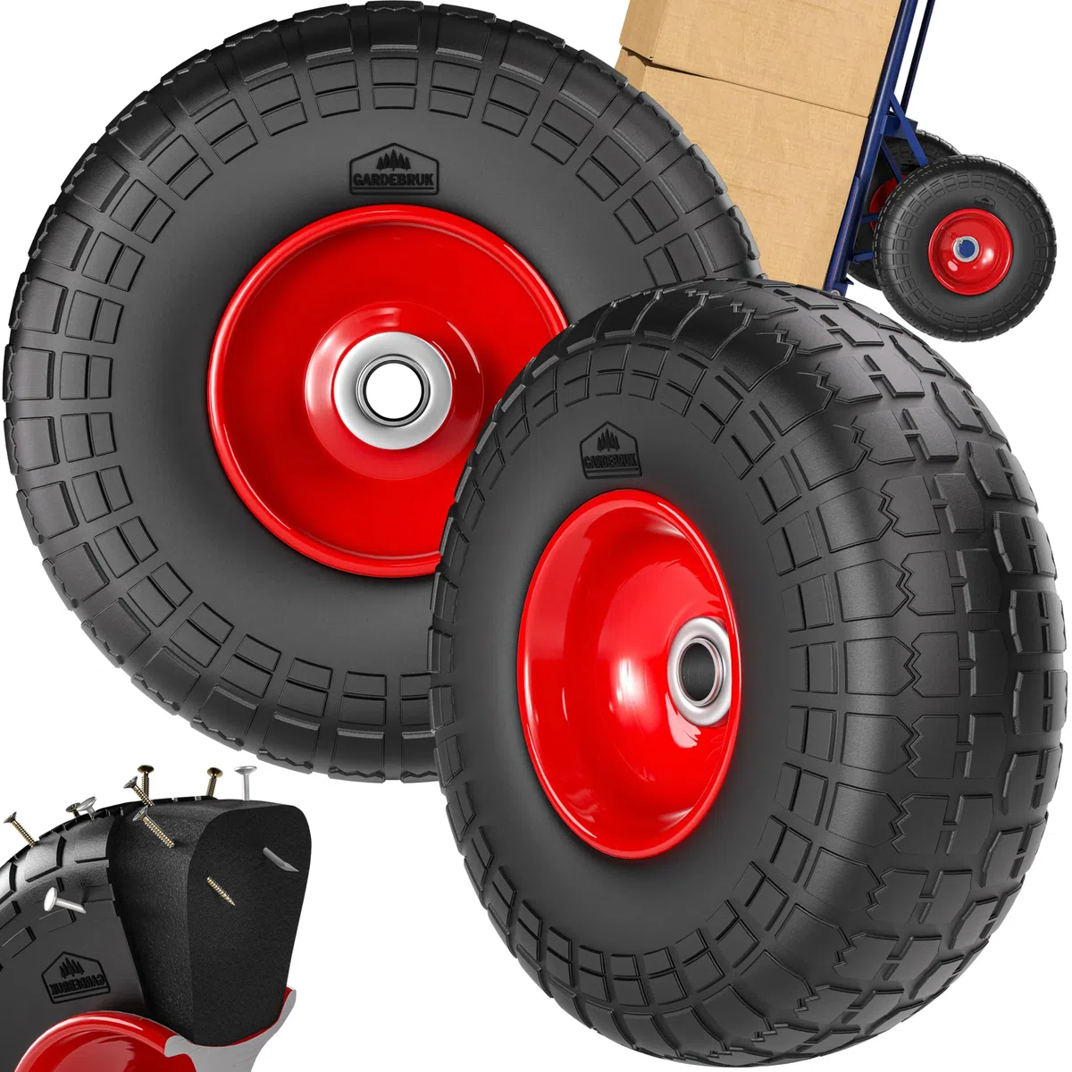 GARDEBRUK® Sackkarrenrad 2er Set PU Vollgummi Pannensicher 200kg Belastbarkeit Stahlfelge 20mm Achse Einfache Montage Langlebig Reifen Ersatzrad Räder