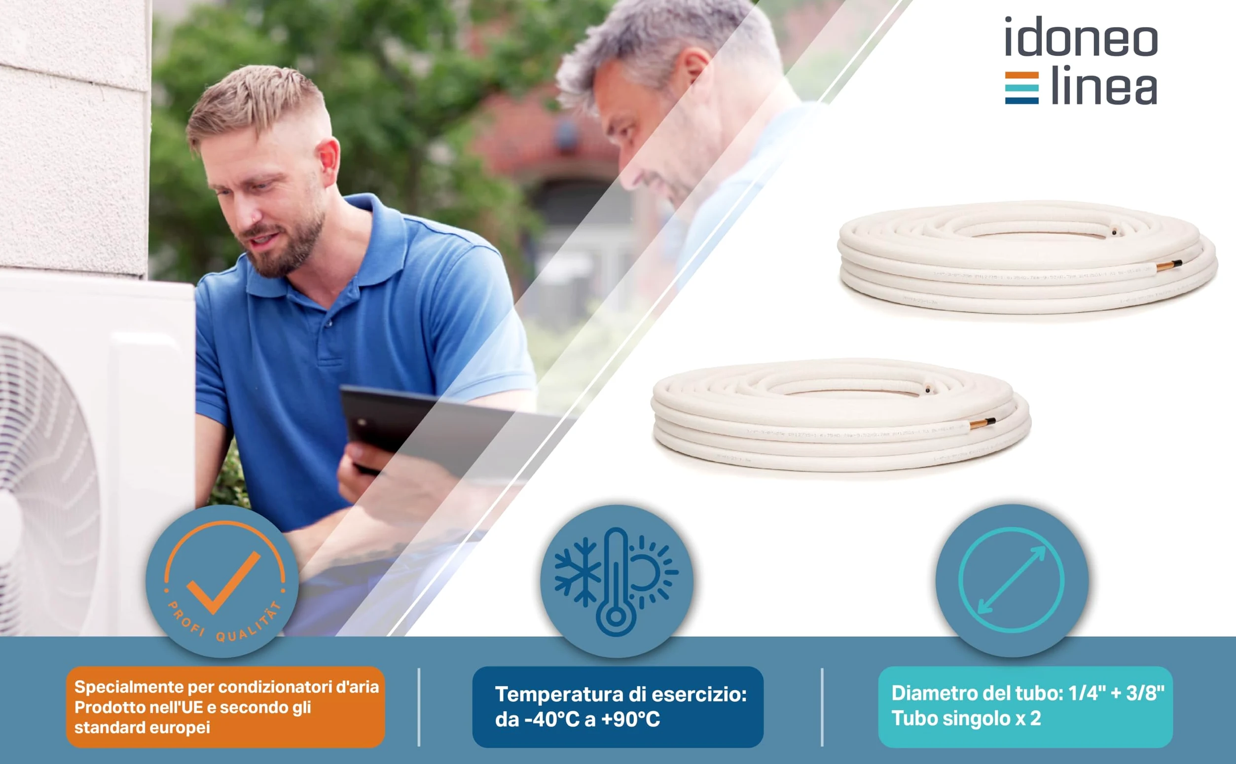 Kältemittelleitung Kupferrohr 1/4"+3/8" Einzeln mit Bördelung 17m