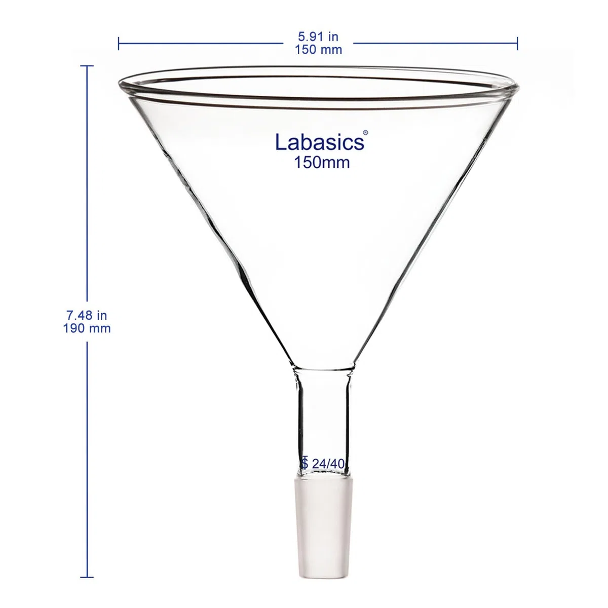 Labasics Pulvertrichter aus Glas mit Kurzem Stiel und 150 mm Spitze O.D. und 24/40 Inner Joint Glass Funnel Filtertrichter Glastrichter (OD 150 mm)