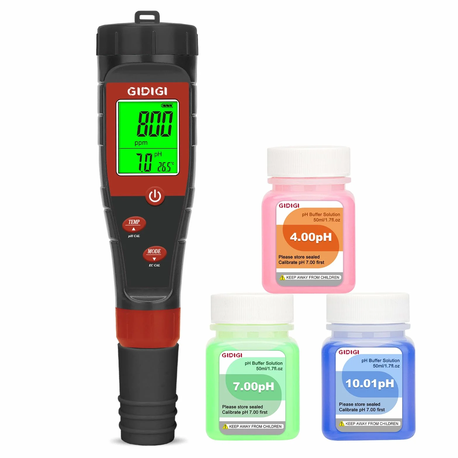 pH Messgerät für Hydrokulturwasser, Digitaler pH Tester für Wasser, TDS Tester EC PPM Test für Pflanzennährstoffe, 4-in-1 Messgerät für Leitfähigkeit, pH Stift für Trinkwasser, DWC, Zimmerpflanzen