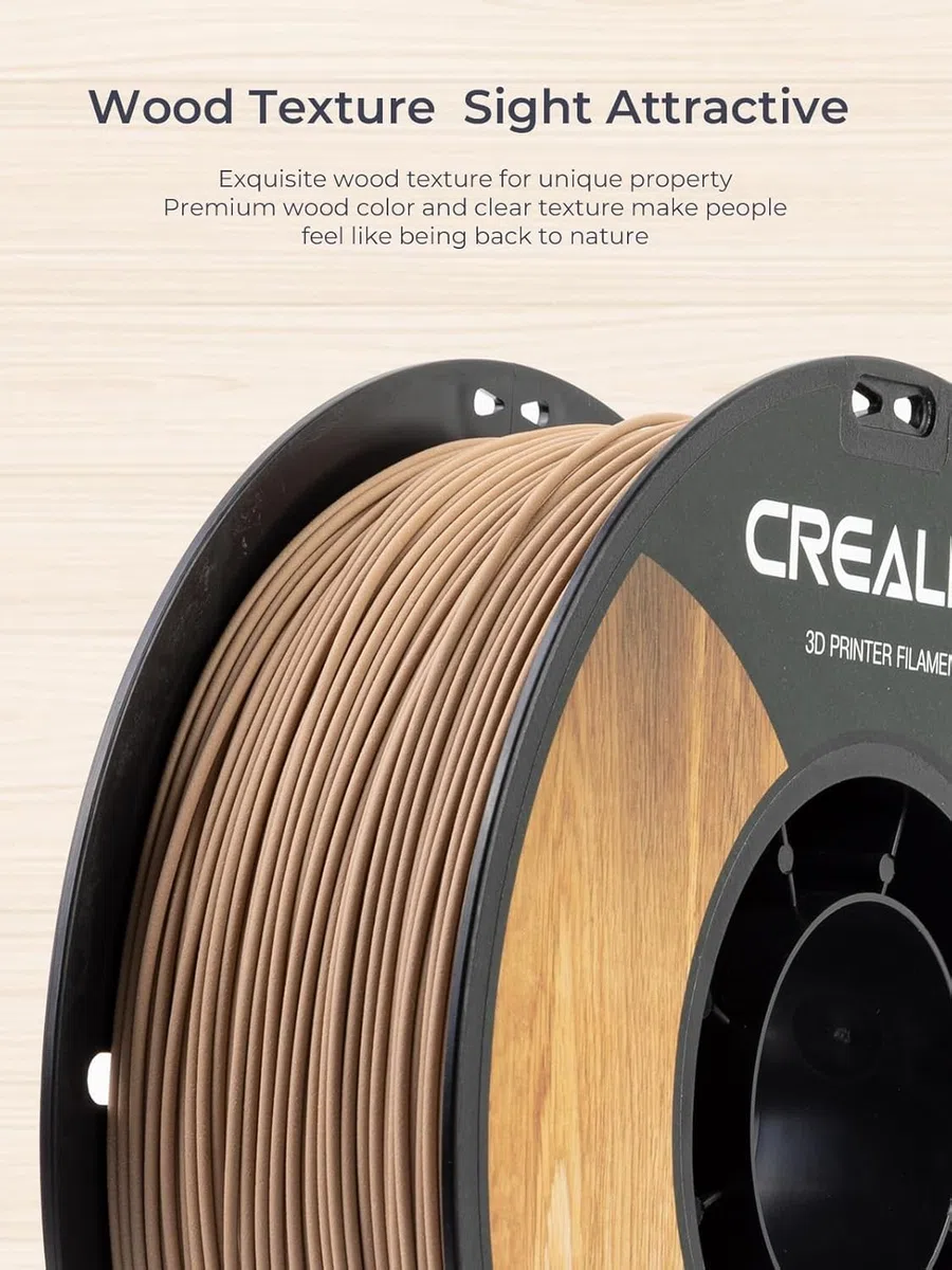 Creality Holzfilament 1,75mm, CR PLA mit natürlicher Holztextur - 1kg Spule, matte Oberfläche - Maßgenau ±0,02mm