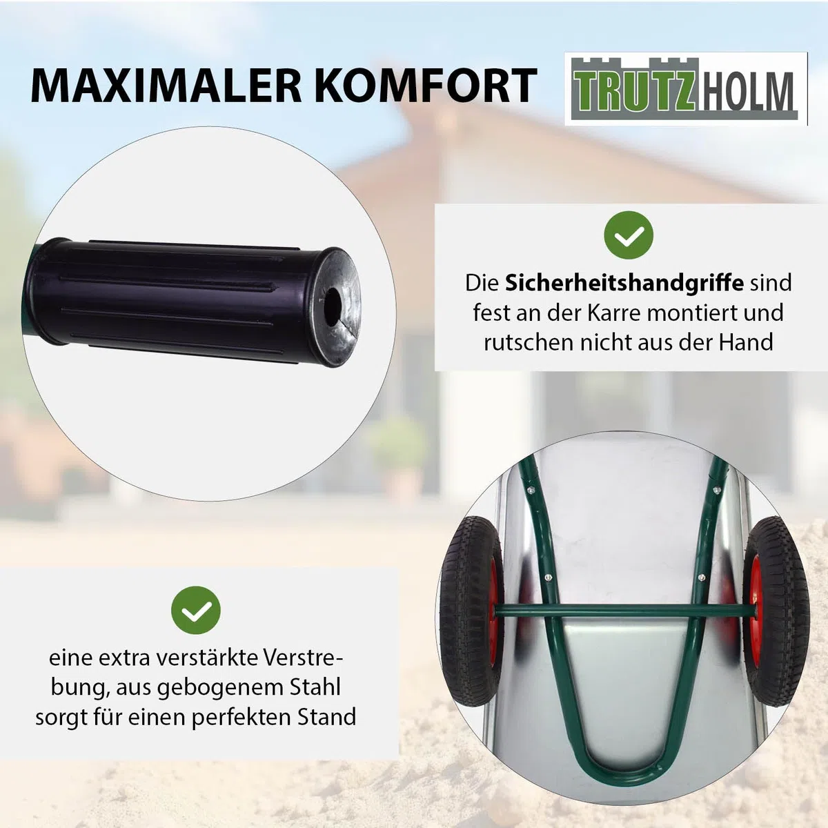 TRUTZHOLM Schubkarre 100 Liter 160 kg Tragkraft verzinkte Stahlwanne leichtlaufende Lufträder auf Stahlfelge Bauschubkarre Gartenschubkarre Schiebkarre 2 Rad Karre Wheelbarrow Silber