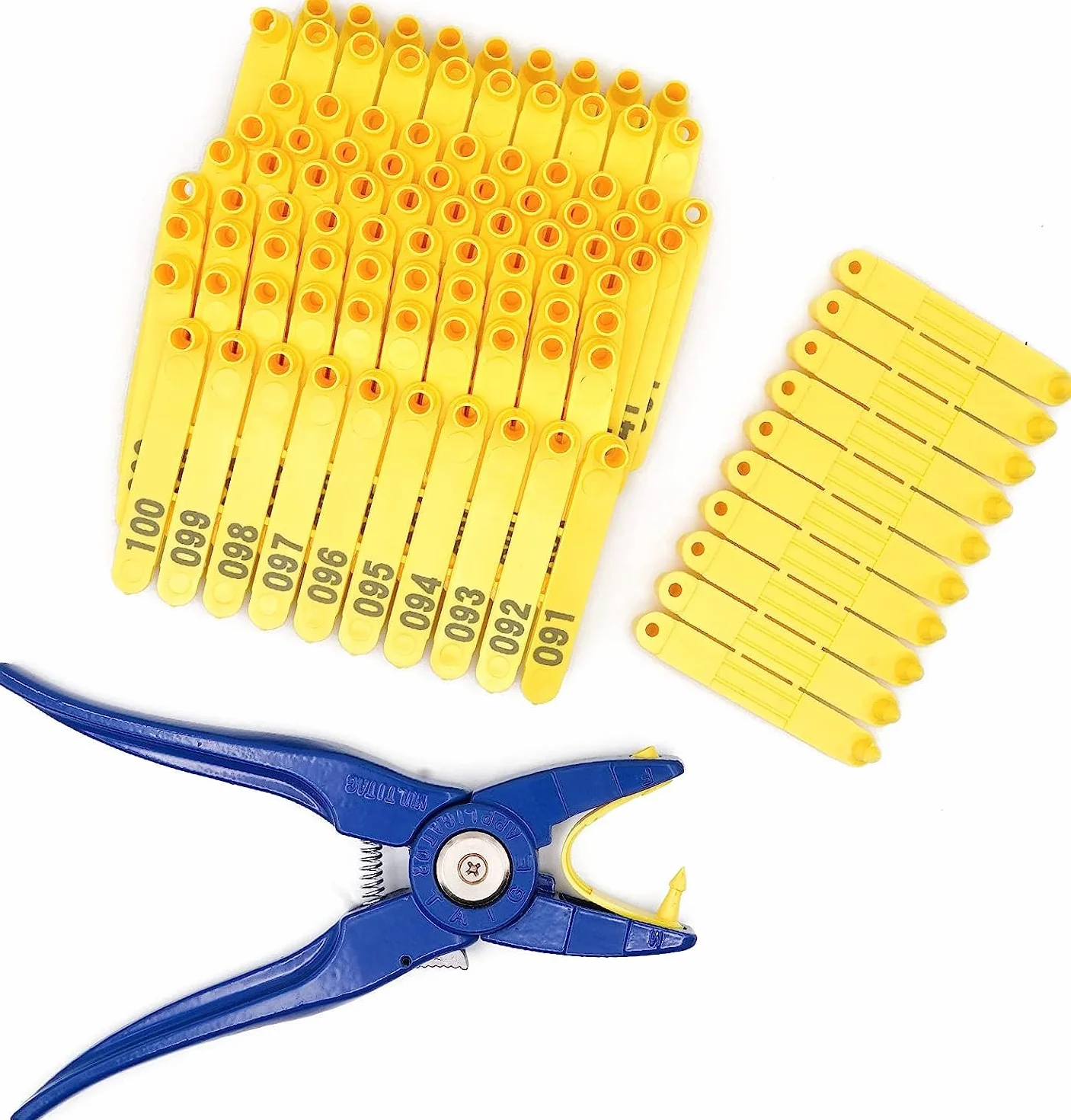 Universal-Ohrklemme für Ohren, Kennzeichnung von Ziegen, Vieh, Monoblock, Puncher für Schweine, Rinder, Schafe, Ziegen, Kuh, Nummer 001 – 100