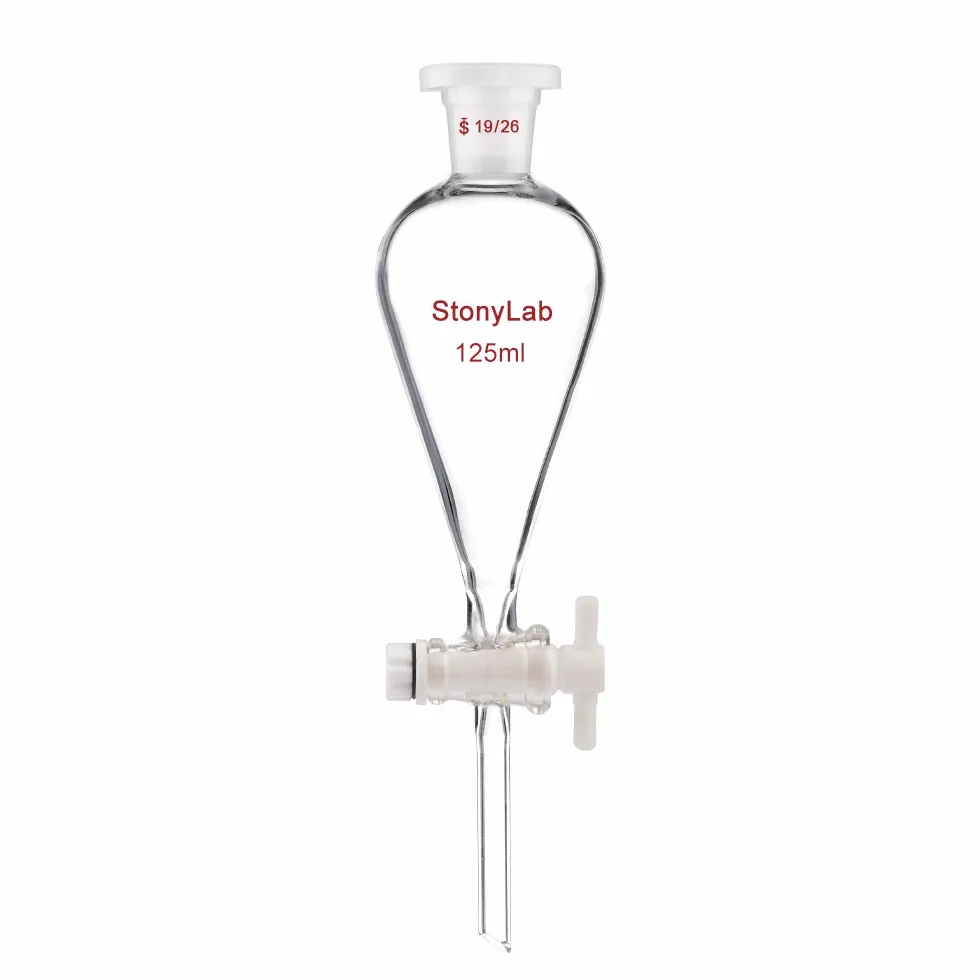 stonylab Scheidetrichter Glas, Borosilikatglas 125 ml Scheidetrichter Heavy Wall Conical Separatory Funnel Trichter mit Glas Absperrhahn 19/26 Gelenk und PTFE-Absperrhahn, 125 ml