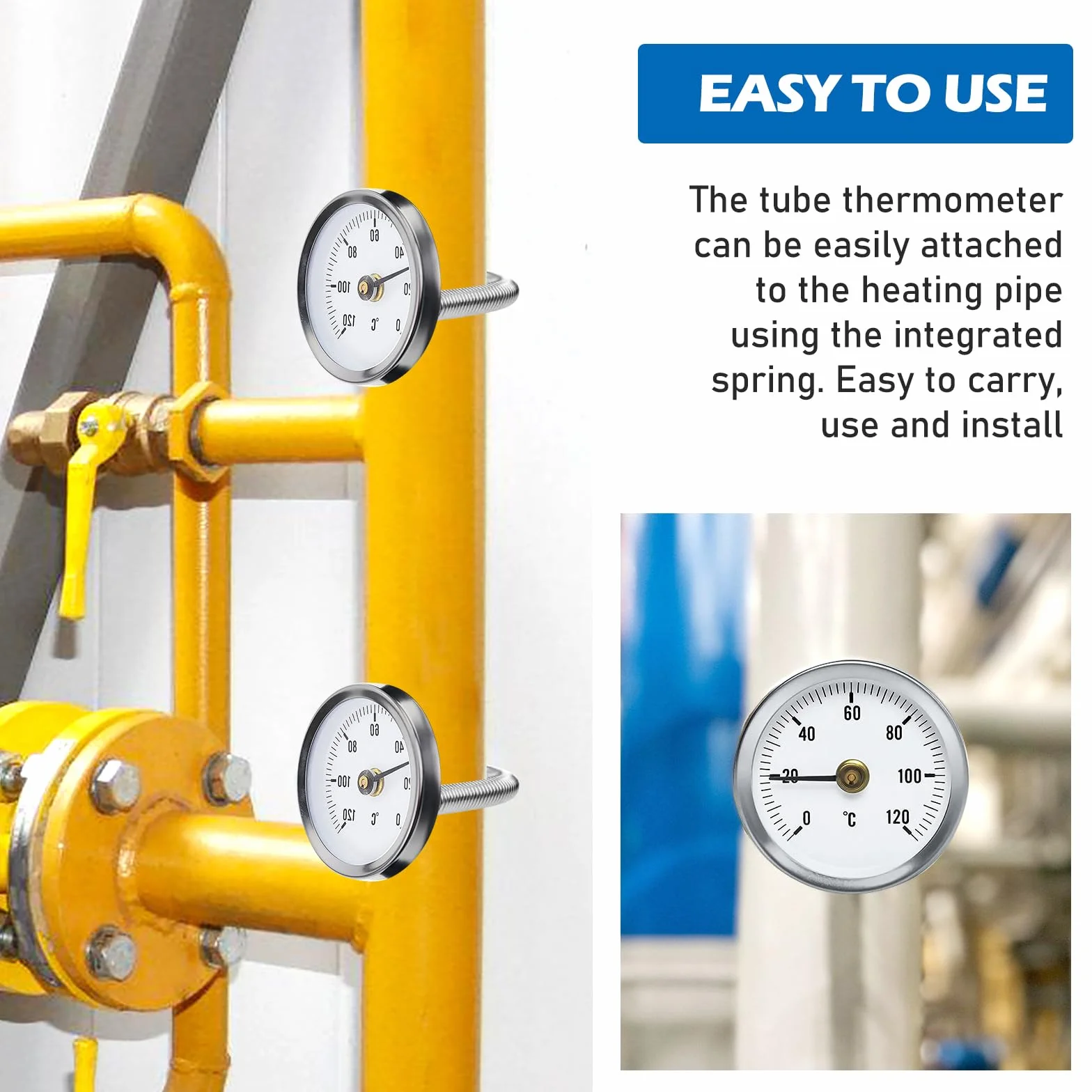5 Stück Anlegethermometer Heizungsrohr, Rohrthermometer, Temperaturanzeige Mit Clip-On Feder, Mit Aufsteckfeder 63mm Heißes Wasser Rohr Thermometer Zeigerthermometer Für Rohre 0-120℃