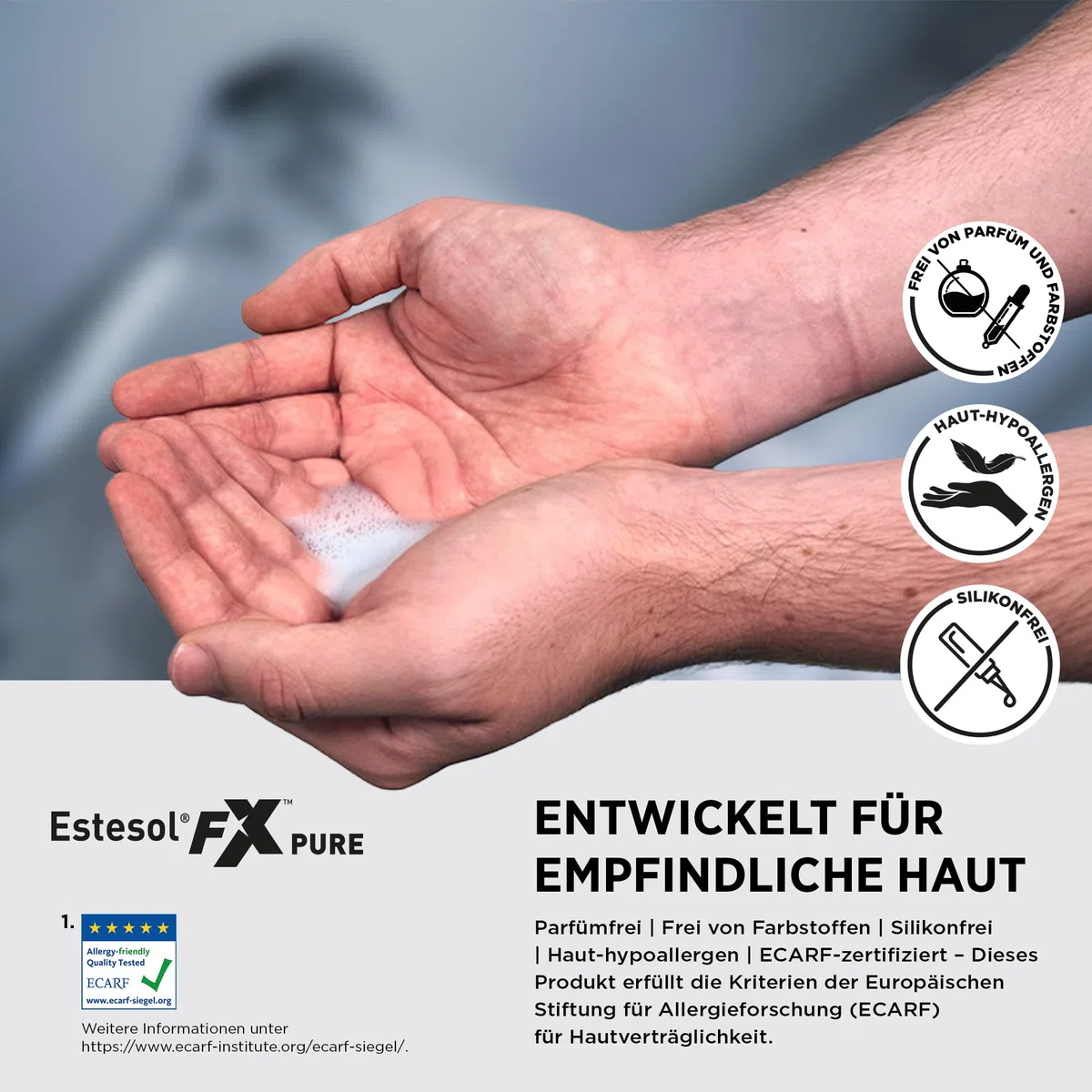 SC Johnson Professional Estesol FX Pure – Lösemittelfreier Power-Schaumhandreiniger – Für leichte bis mittlere Verschmutzungen – Parfümfrei – Kartusche 1 L – Für gewerbliche Anwendung