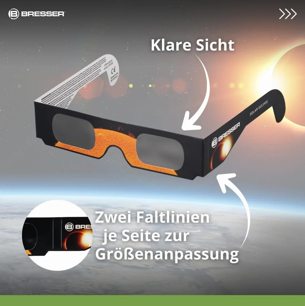 Bresser Sonnenfinsternis-Brille zur sicheren Beobachtung der Sonne, mit hochwertiger Weißlichtfilterfolie