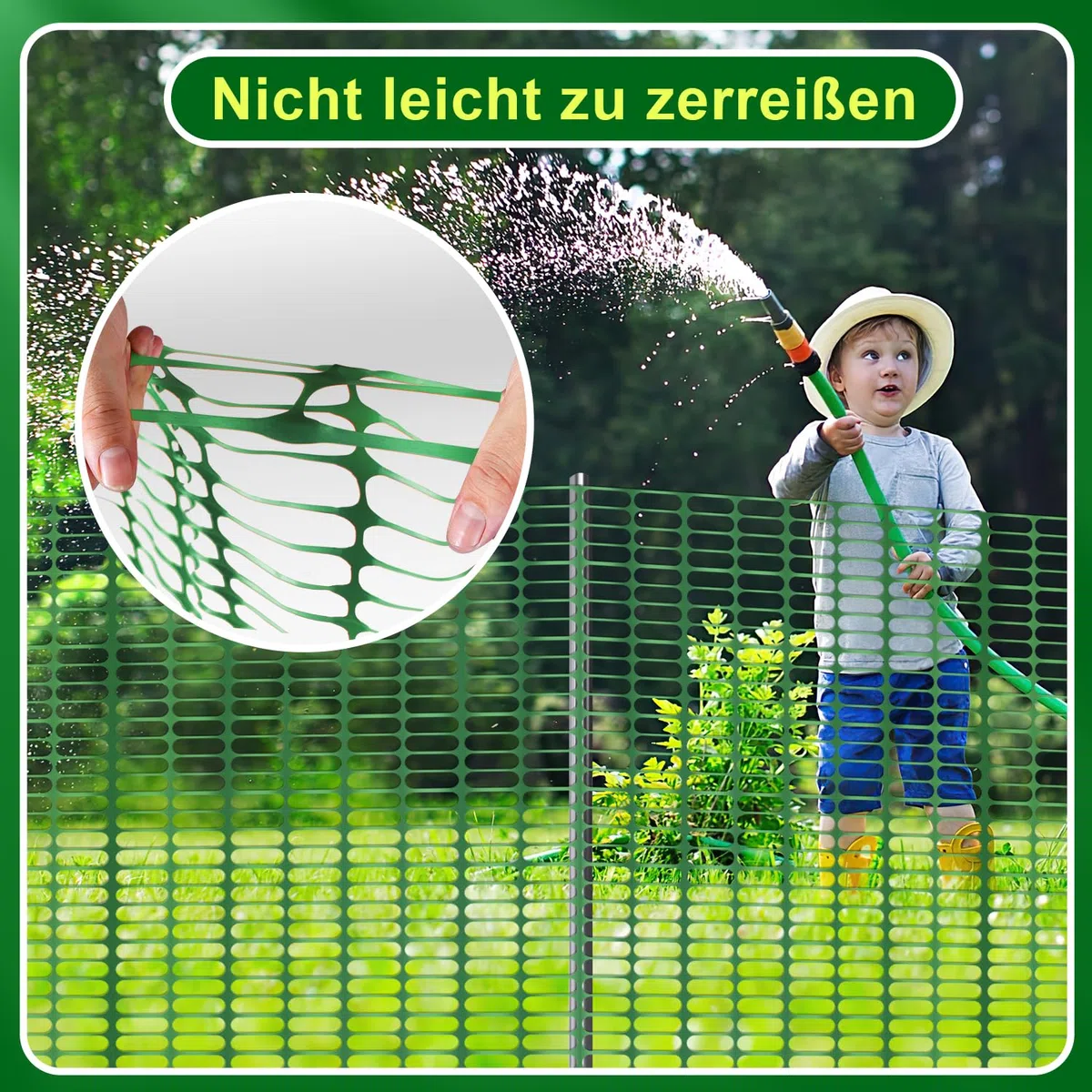 Eulenke 50m Absperrzaun, Höhe 100cm, Mobiler Begrenzungszaun, Schutznetz aus Kunststoff, Sicherheitsnetz, Fangzaun, vielseitig einsetzbares Zaun Netz(Grün,1 Rolle 50M)