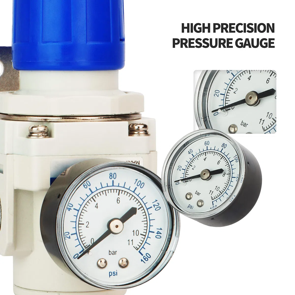 BLCH 3/8" BSP Druckluftregler – Druckregler für Kompressoren, Kompressor-Regler mit Lufttrocknungssystem AR3000-03, inkl. Manometer (0-160 PSI)